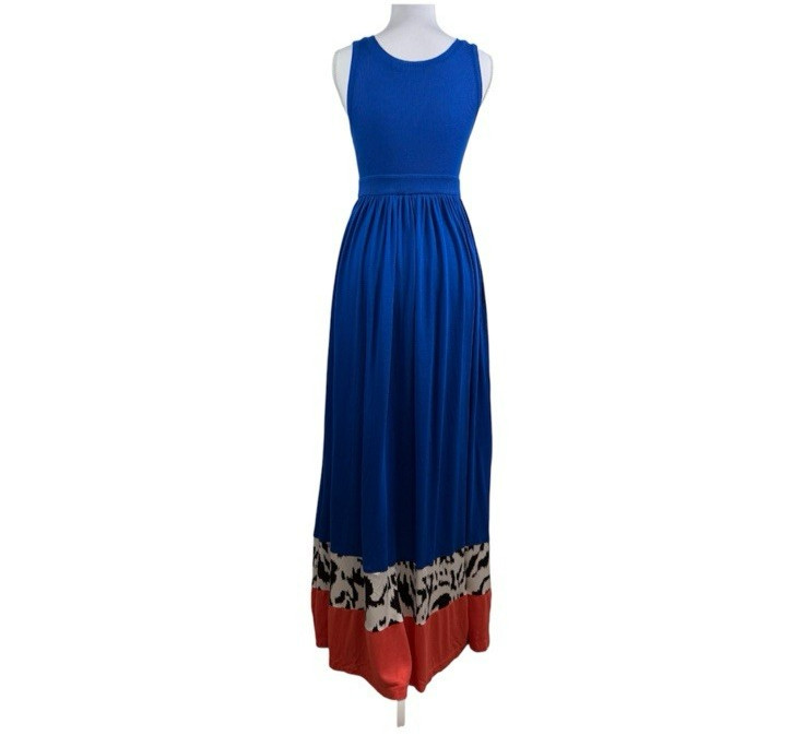 Diane Von Furstenburg Maxi Dress Small Modal Silk Color Block Sleeveless Ribbed
