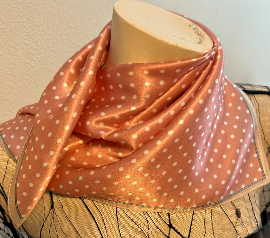 NEW 20 x 21 In. Sq. Med. Deep Pink, White Polka dots 100% Silk Pat.- SS 1050