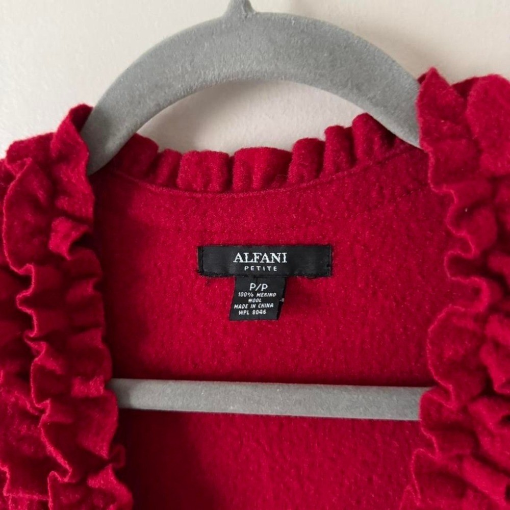 Red Ruffle 100% Merino Wool Blouse Cardigan