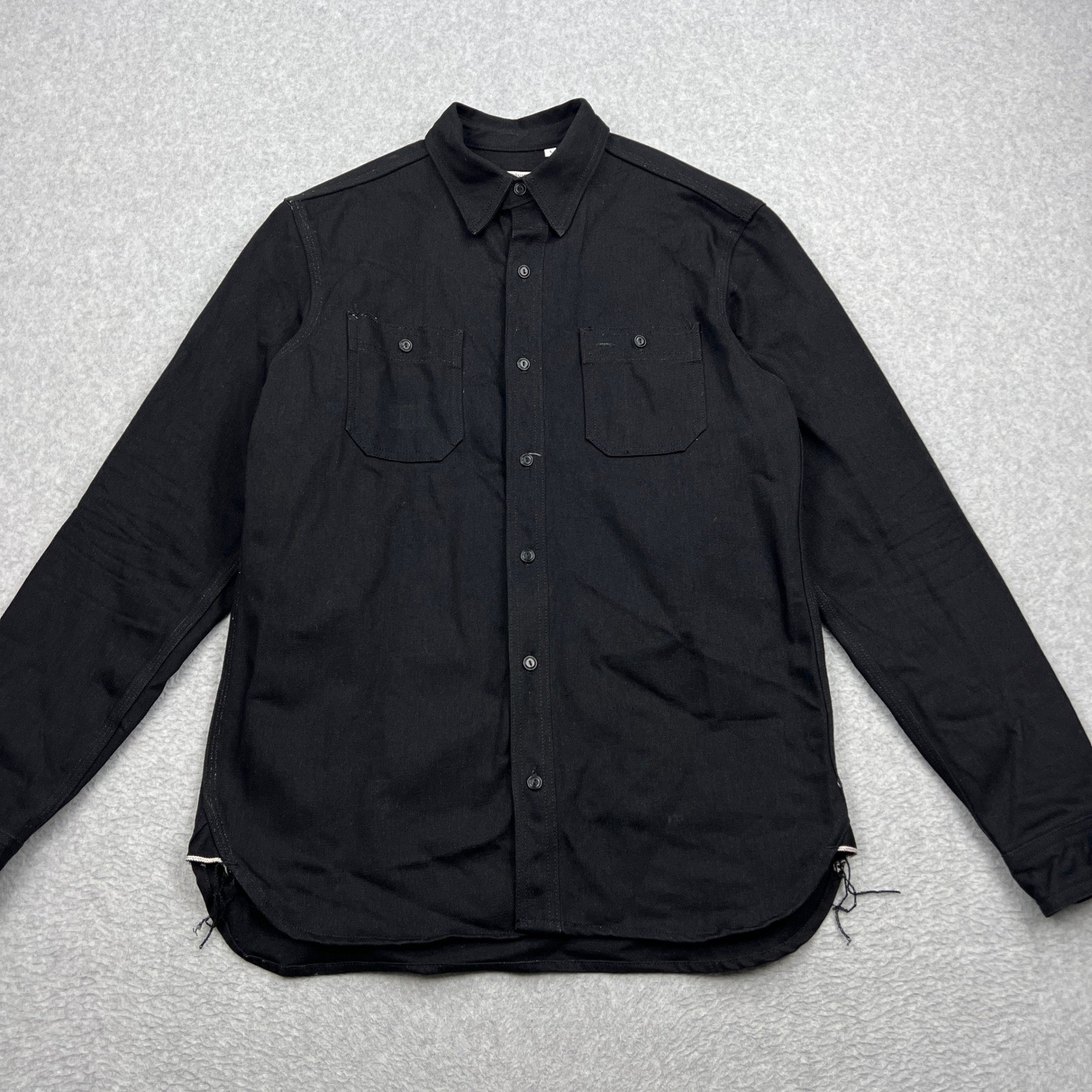 Gustin Selvedge Denim Work Shirt Mens Large Black Heavyweight Button Up USA Made