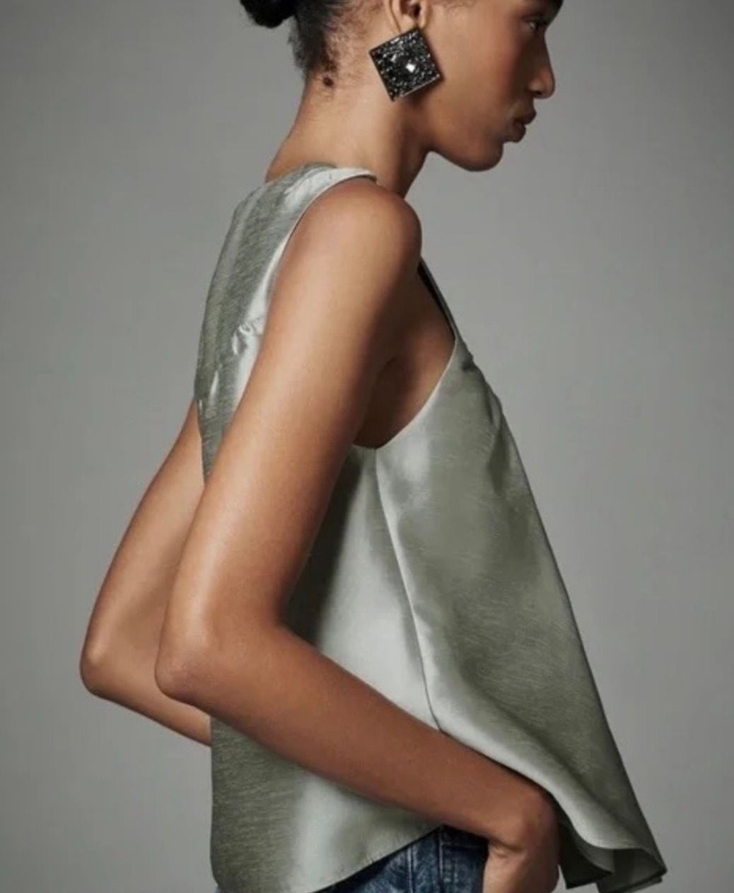 Mare Mare x Anthropologie Shirred Swing Tank Top in Silver Sage