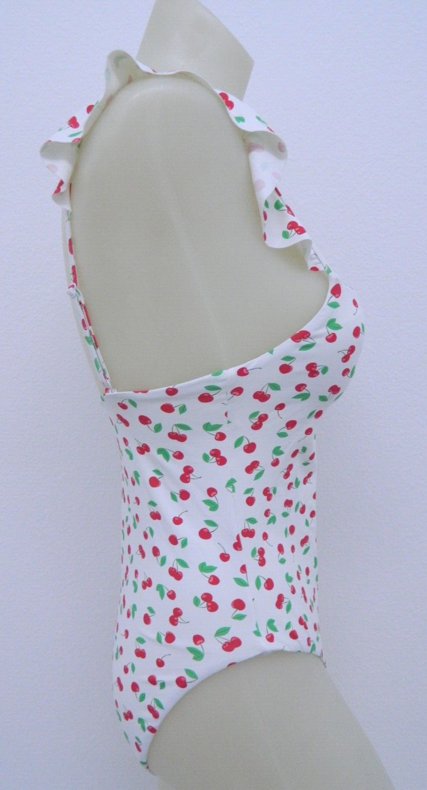 Aqua Swim White Cherries Flutter Sleeve 1-Piece Swimsuit NWT $98 Medium