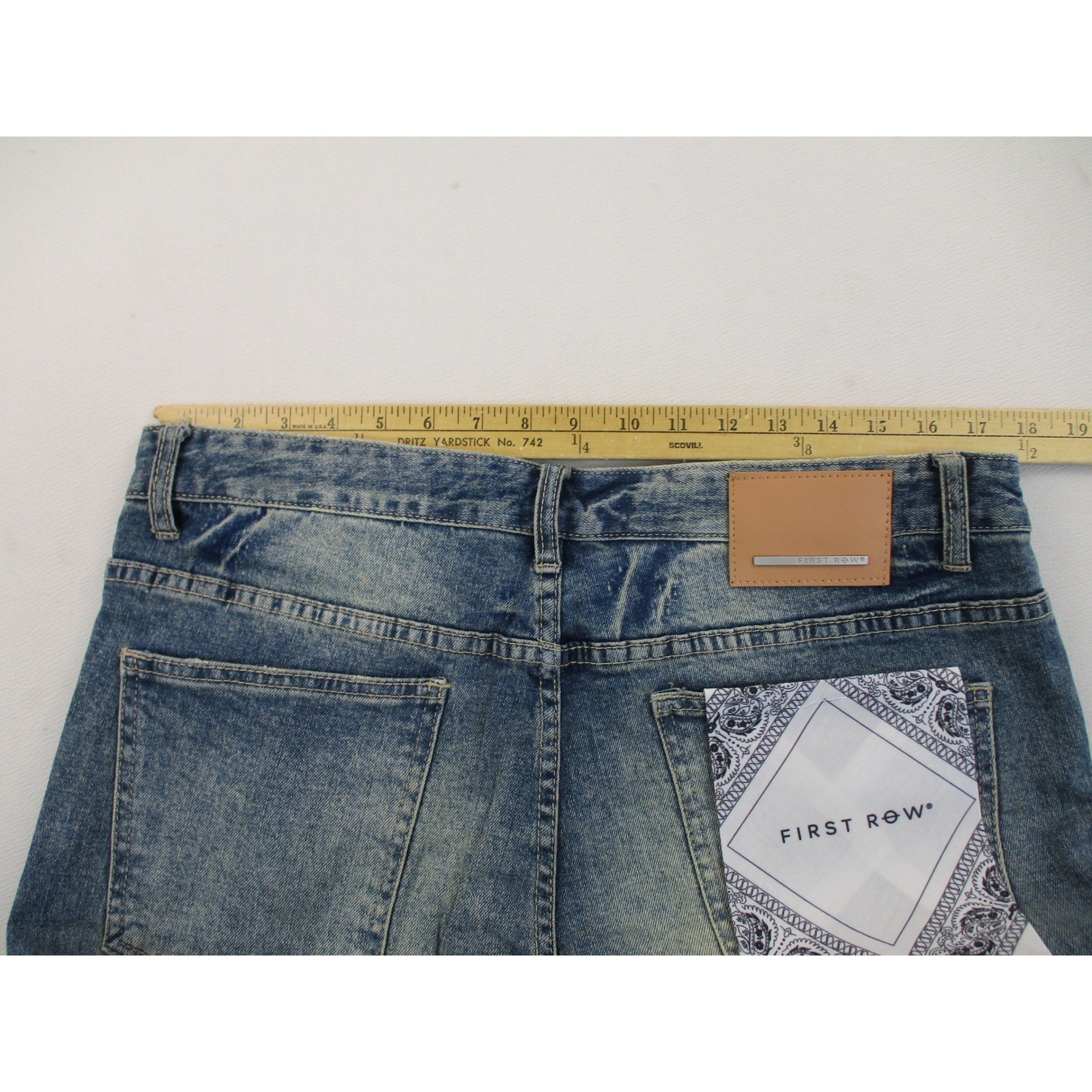 First Row Jeans Men 36 Blue Straight Fit Y2K Distressed Patchwork Splatter