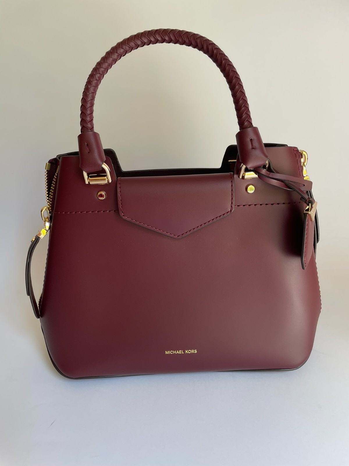 Michael Kors Evie Merlot Burgundy Leather Braided Satchel Crossbody $348 NWOT