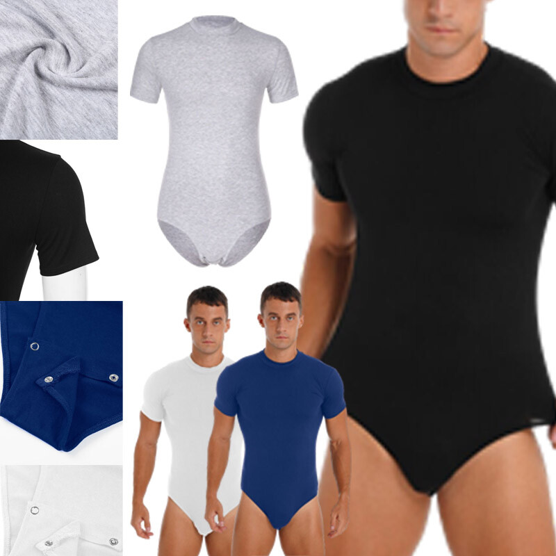 US Men’s Short Sleeve Press Button Crotch Shirt Bodysuit Undershirts Leotard Top