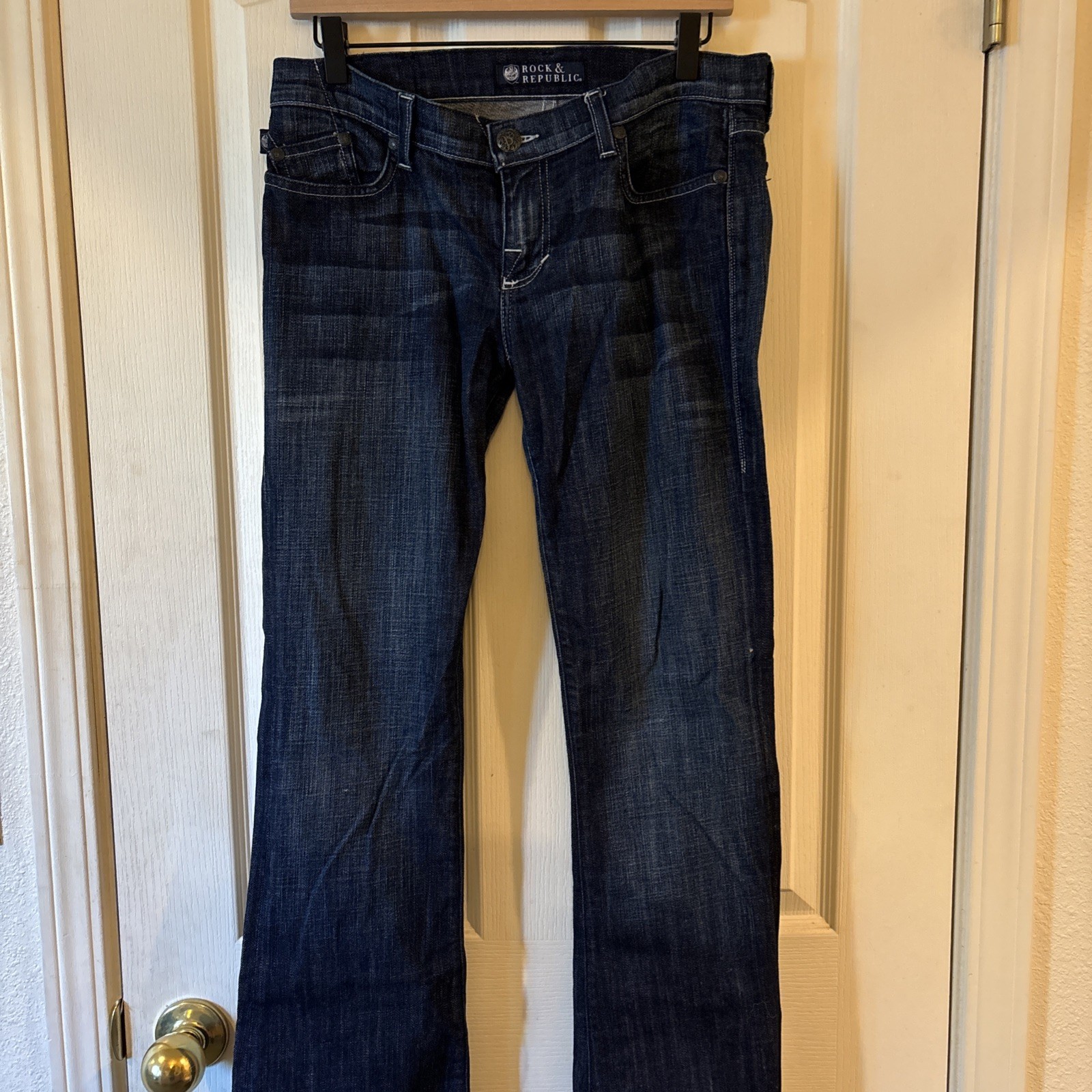Vintage Rock & Republic Dark Blue Embellished Flare Jeans Women’s Size 29