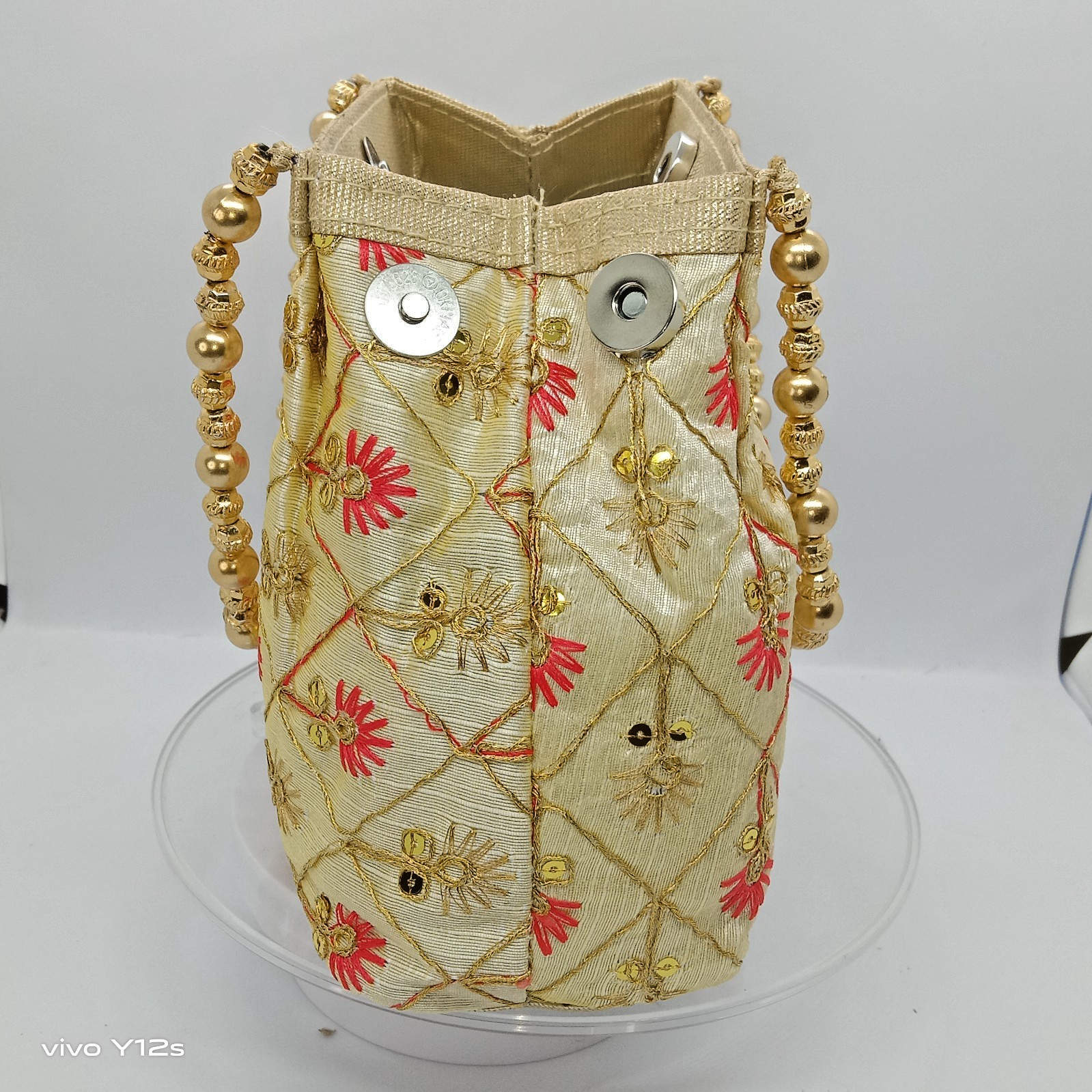 iNDIAN ETHNIC MAGNETIC BEADED BAG GOLD EMBROIDERED WEDDING POTLI BATWA PURSE