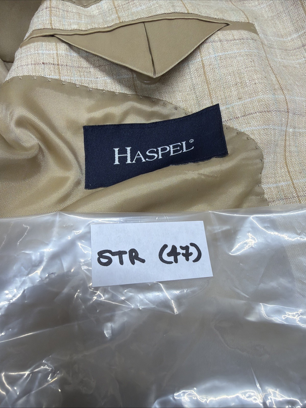 Haspel Blazer 42R Beige Windowpane Plaid 100% Linen 2-Button Sport Coat Jacket