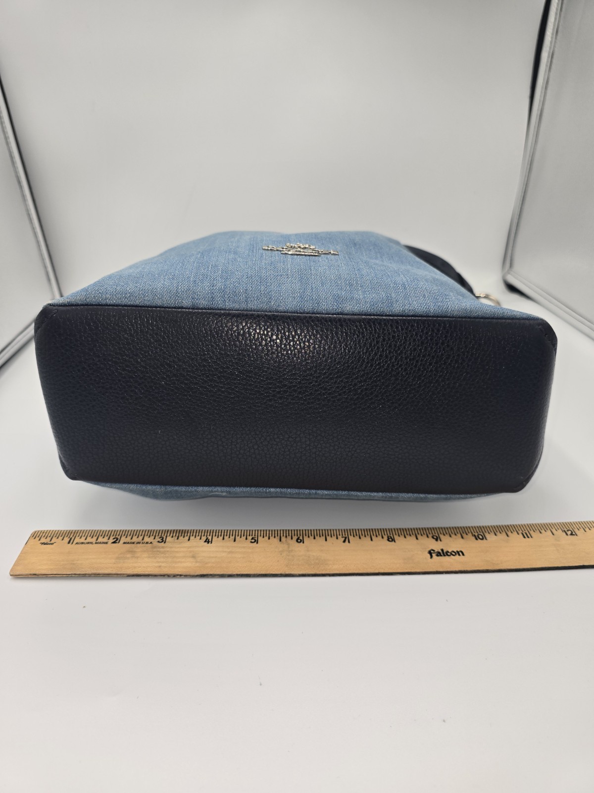 COACH 91452 Abby Duffle Shoulder Bag Light Blue Denim Navy Leather Trm Coral Int