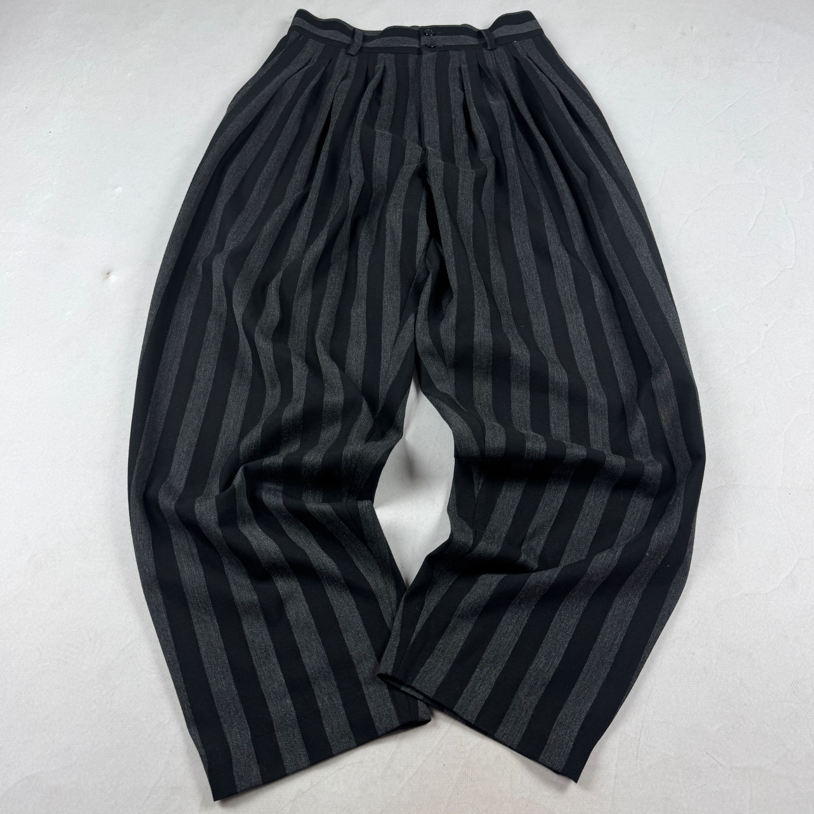 Vintage Black Gray Striped Balloon Trousers Baggy Avant Garde Pants