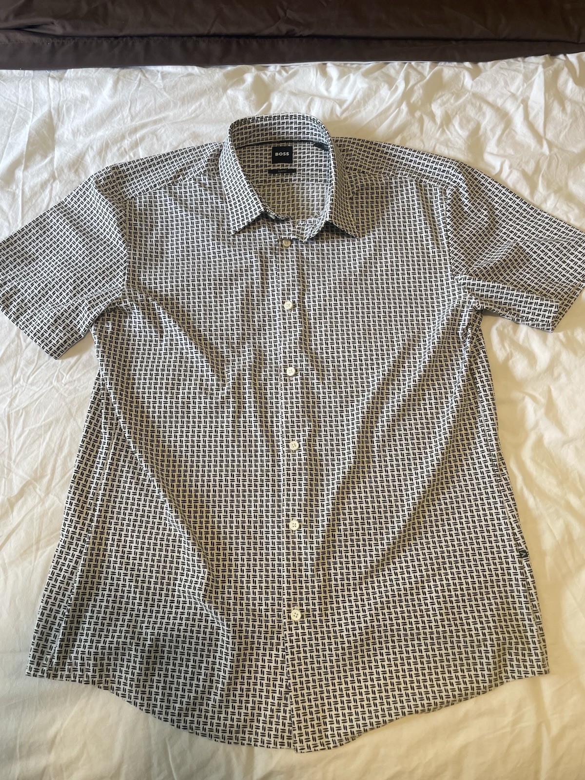 Boss Men’s Slim Fit Stretch Shirt Geo Print Blue, Size Large
