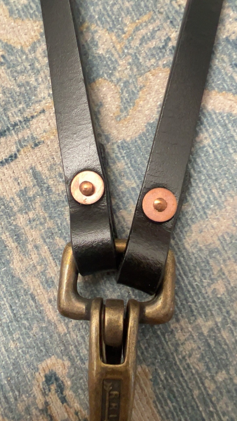 RRL Double RL Vintage Style Black Leather Key Lanyard with Brass Hooks