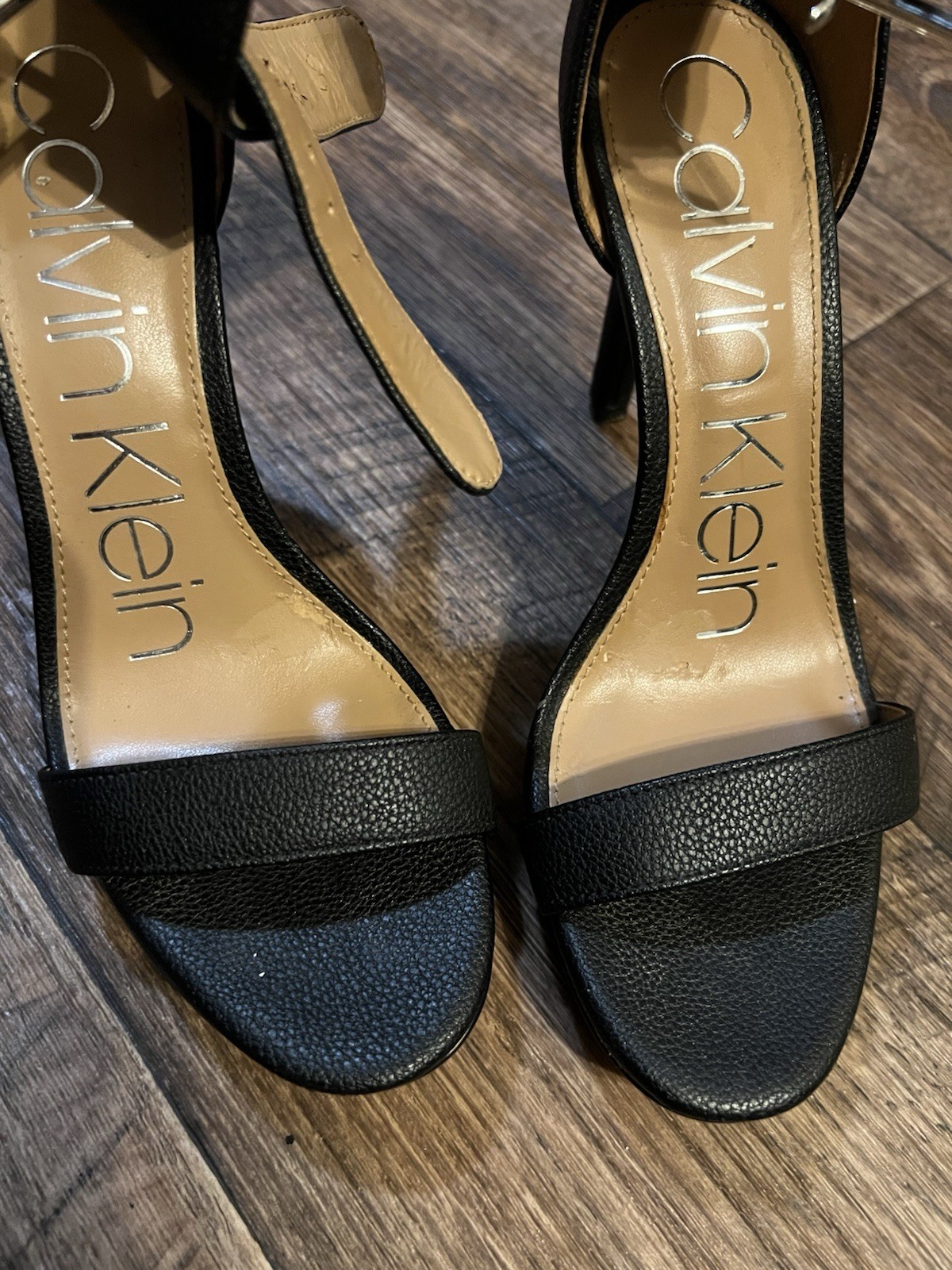 Calvin Klein Women’s Black Strappy Ankle Strap Open Toe Stiletto Heel 7B