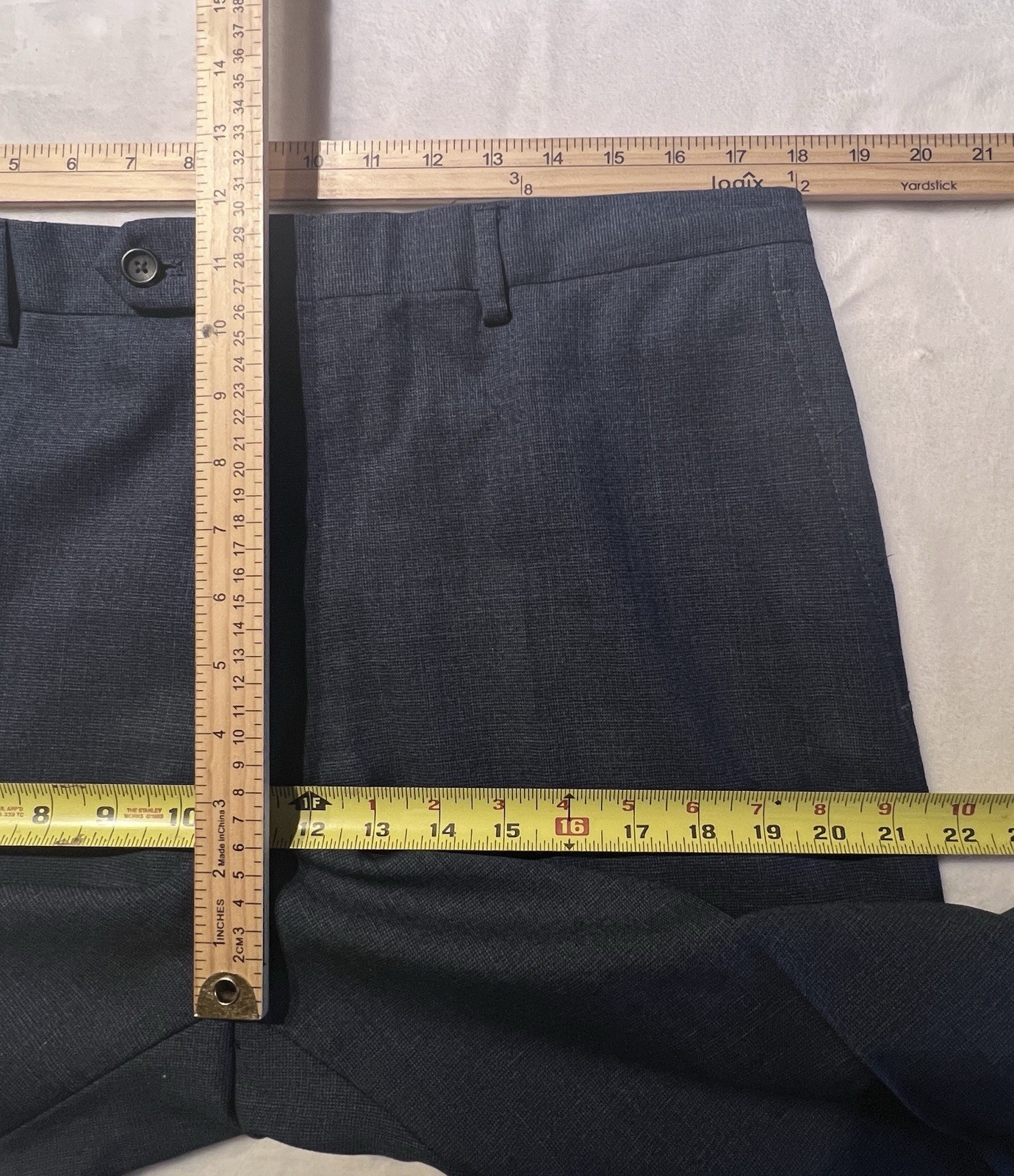 Hart Schaffner Marx New York 42L 36×32 Navy Blue Heathered Hopsack Suit