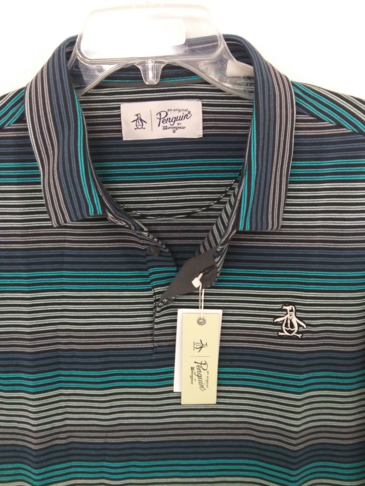 NWT $89 Original Penguin Ombre Striped Short Sleeve Polo Shirt Men’s Munsingwear
