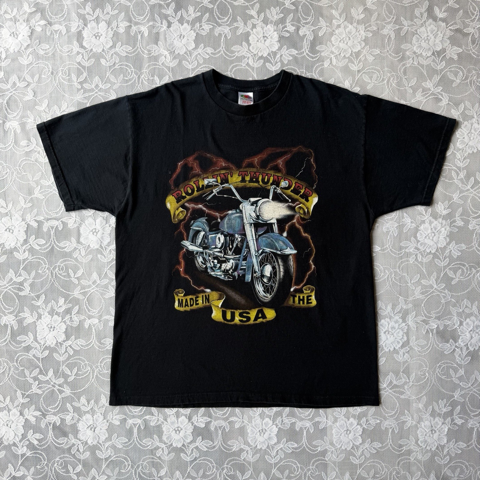 Vintage 90s Rollin’ Thunder Lightning Biker Choppers Graphic T Shirt XL