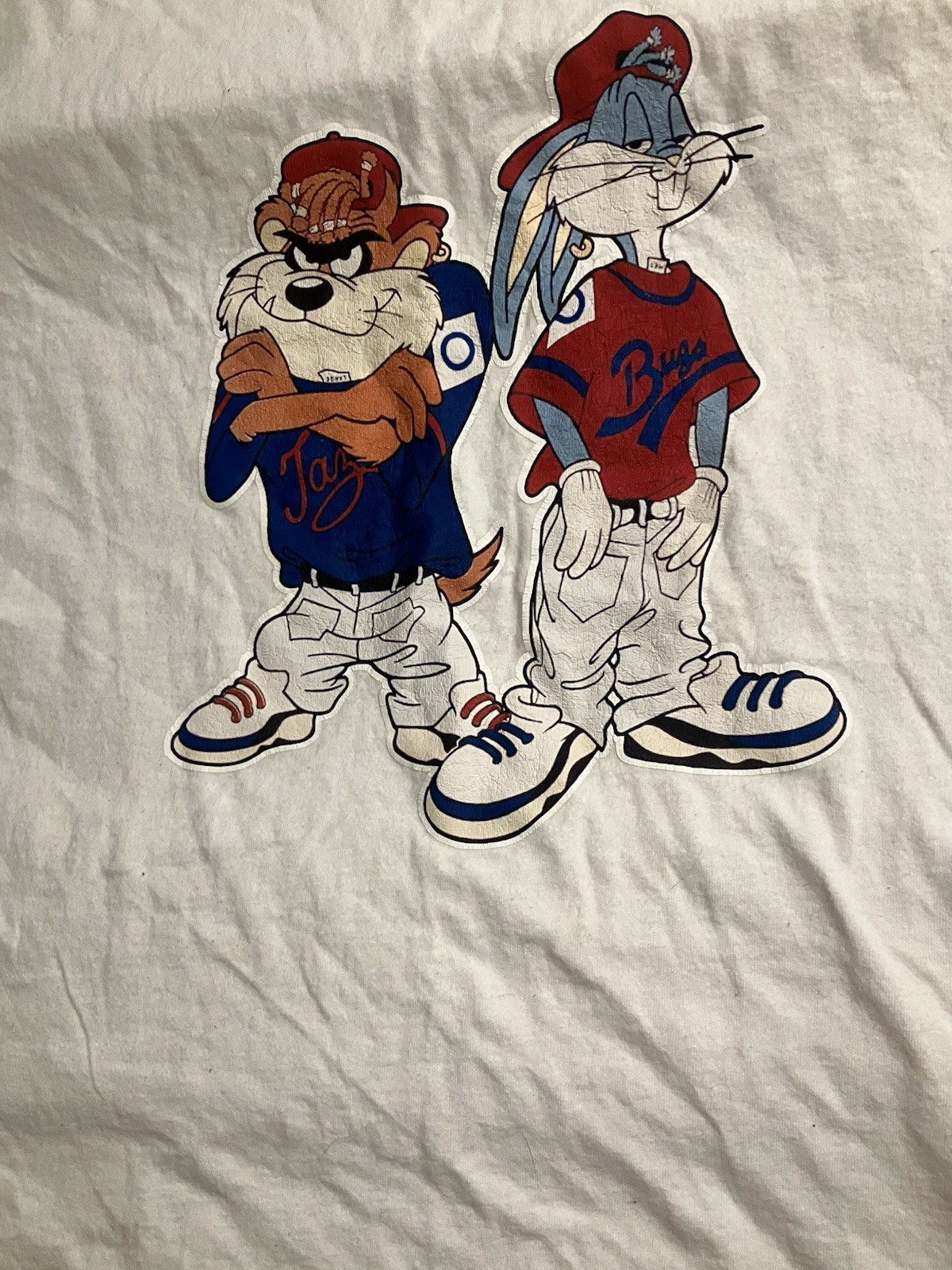 Vintage Looney Tunes Taz Bugs Baseball Shirt XL White Cartoon Graphic Tee