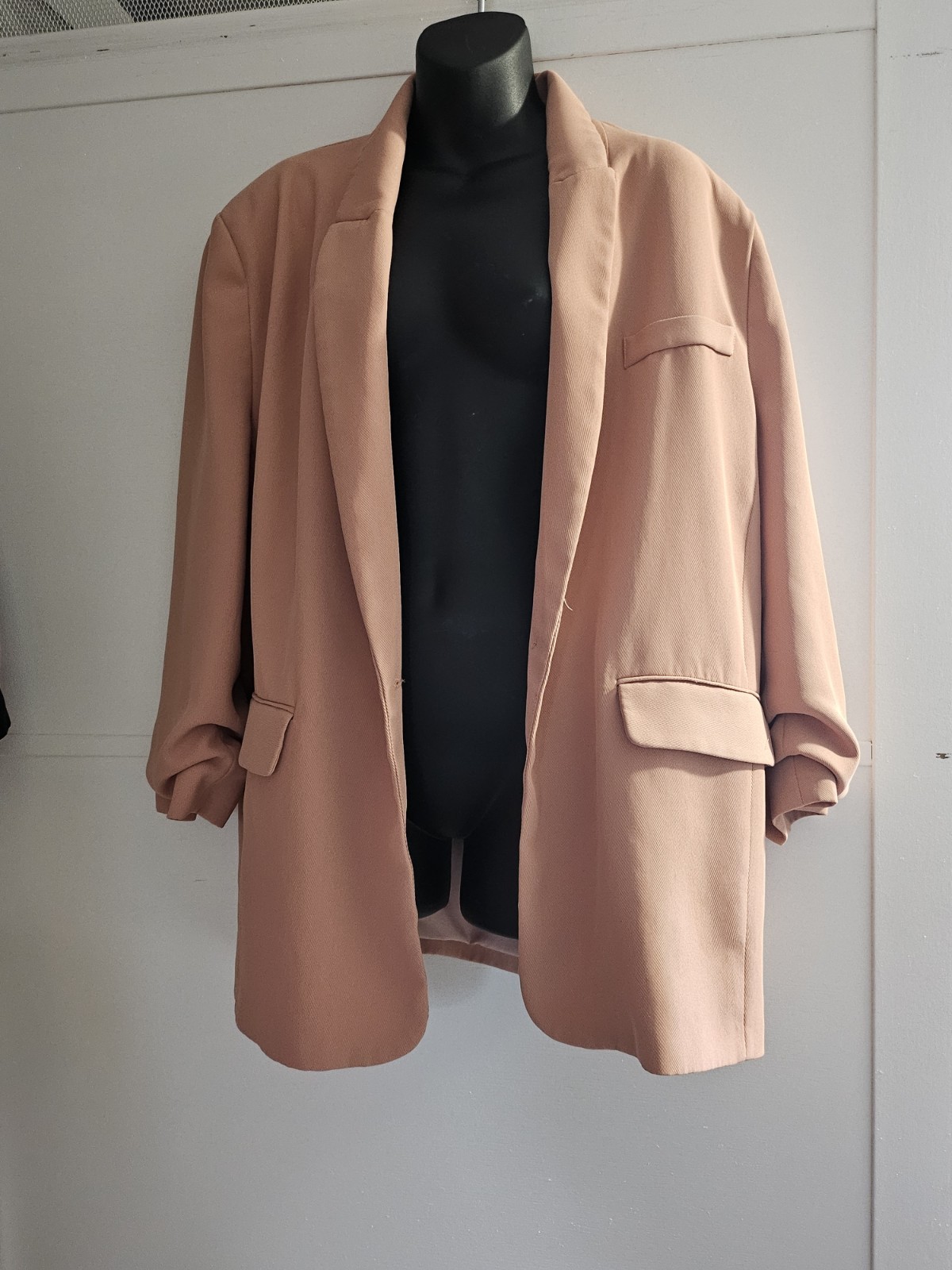 River Island salmon pink oversized blazer ruched sleeves Size 16 Women’s