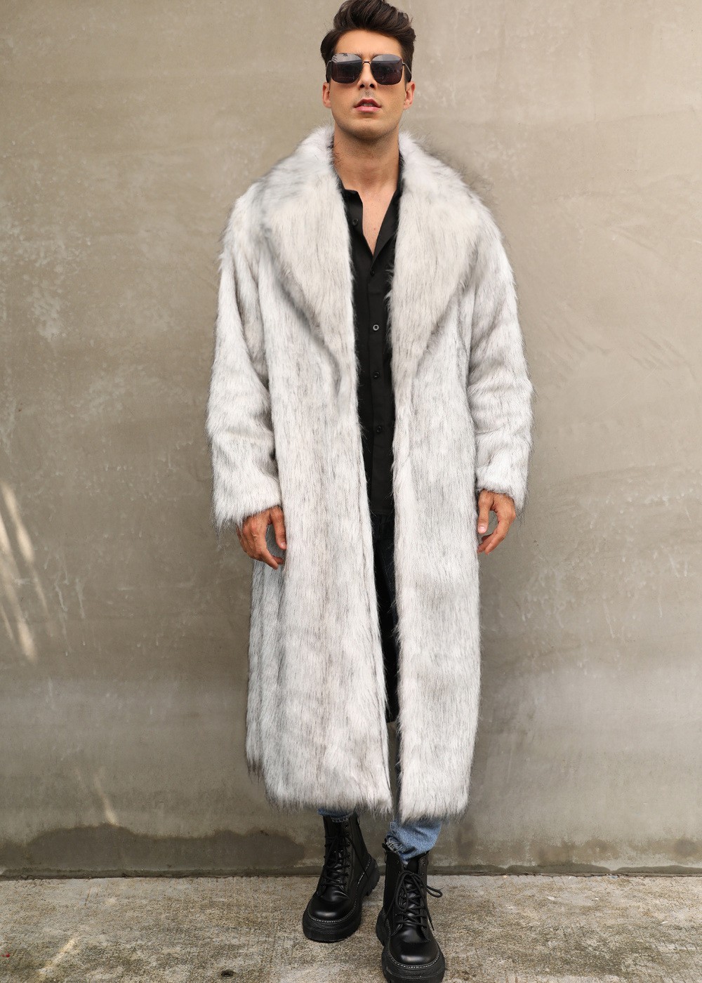 Men’s Luxury Faux Fur Coat Jacket Winter Warm Long Coats Overwear Outwear