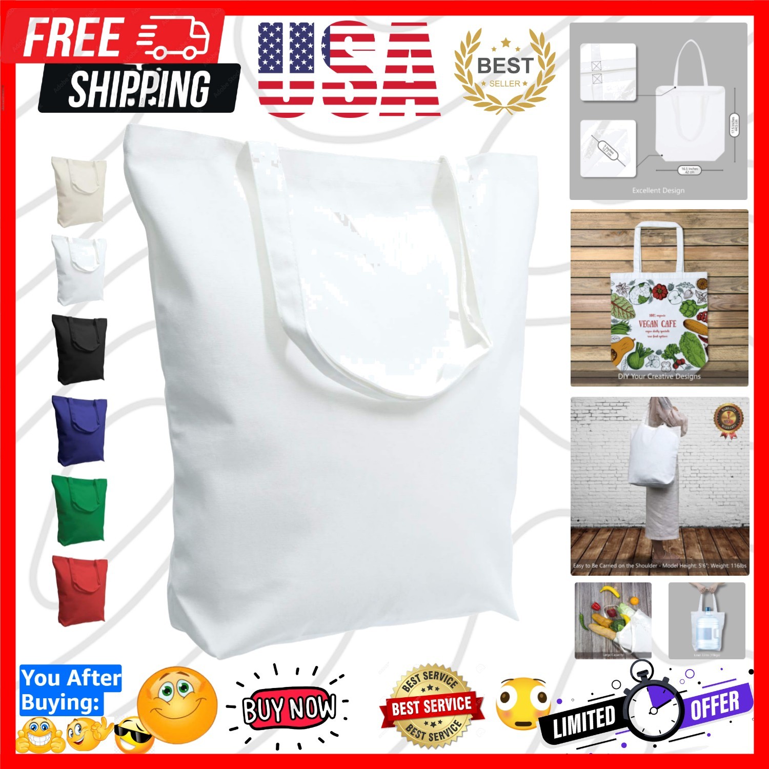 Durable Large Cotton Tote 17.5″ – Eco-Friendly Blank Bags for DIY Projects
