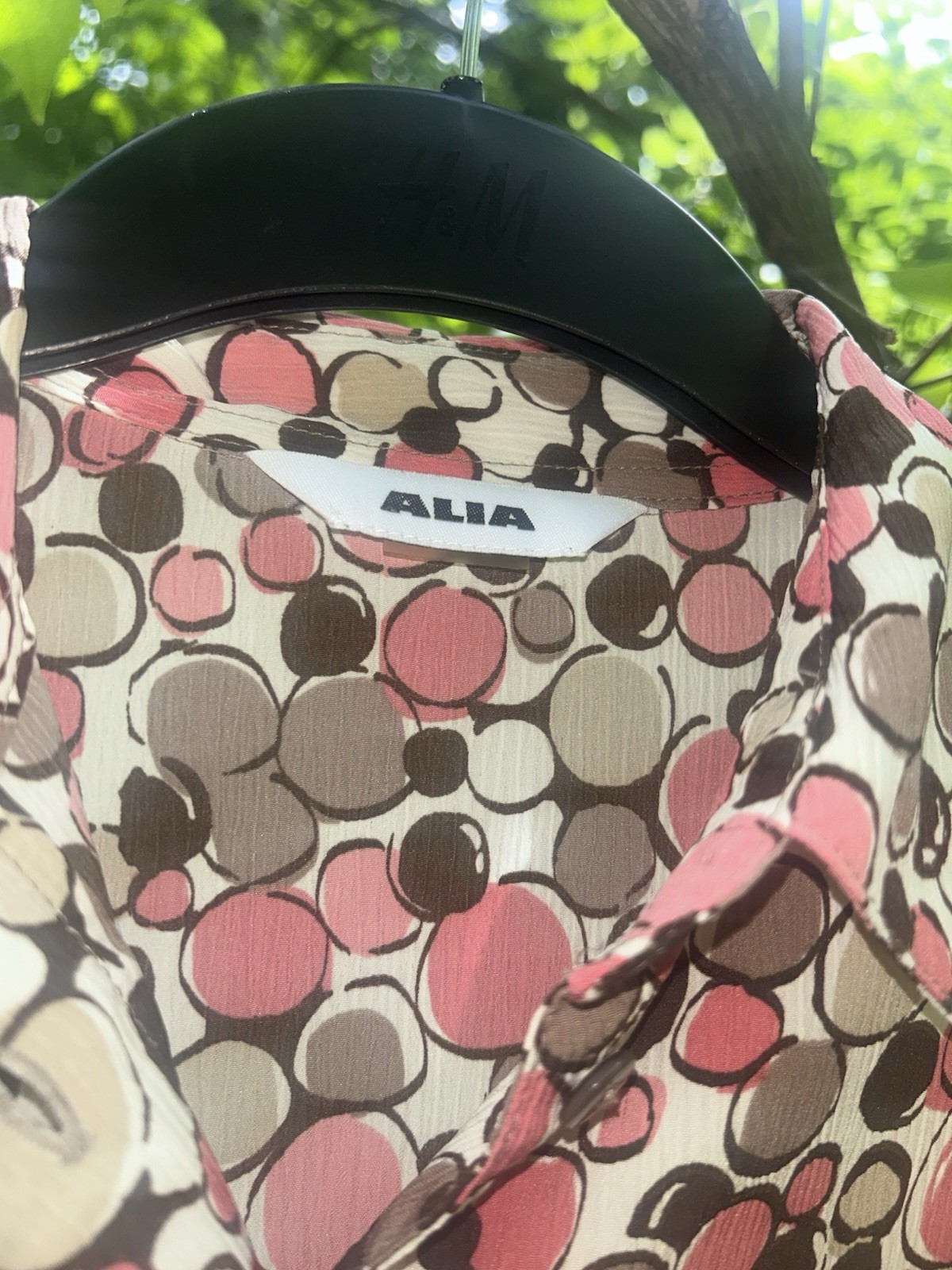 Vintage Y2K Alia Pink & Brown Retro Bubble Print Button Down Blouse
