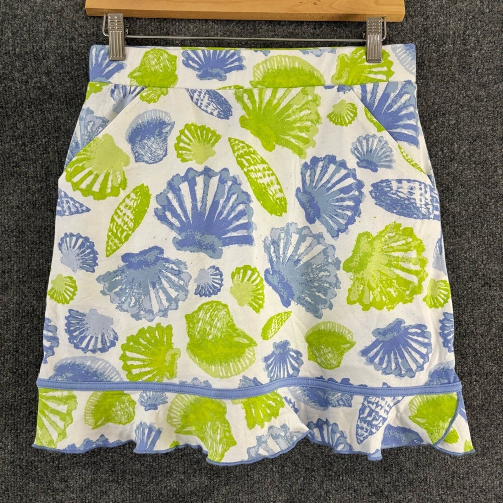 ANA CLARE Womens Seashell Skort Size Small Pockets Blue Green