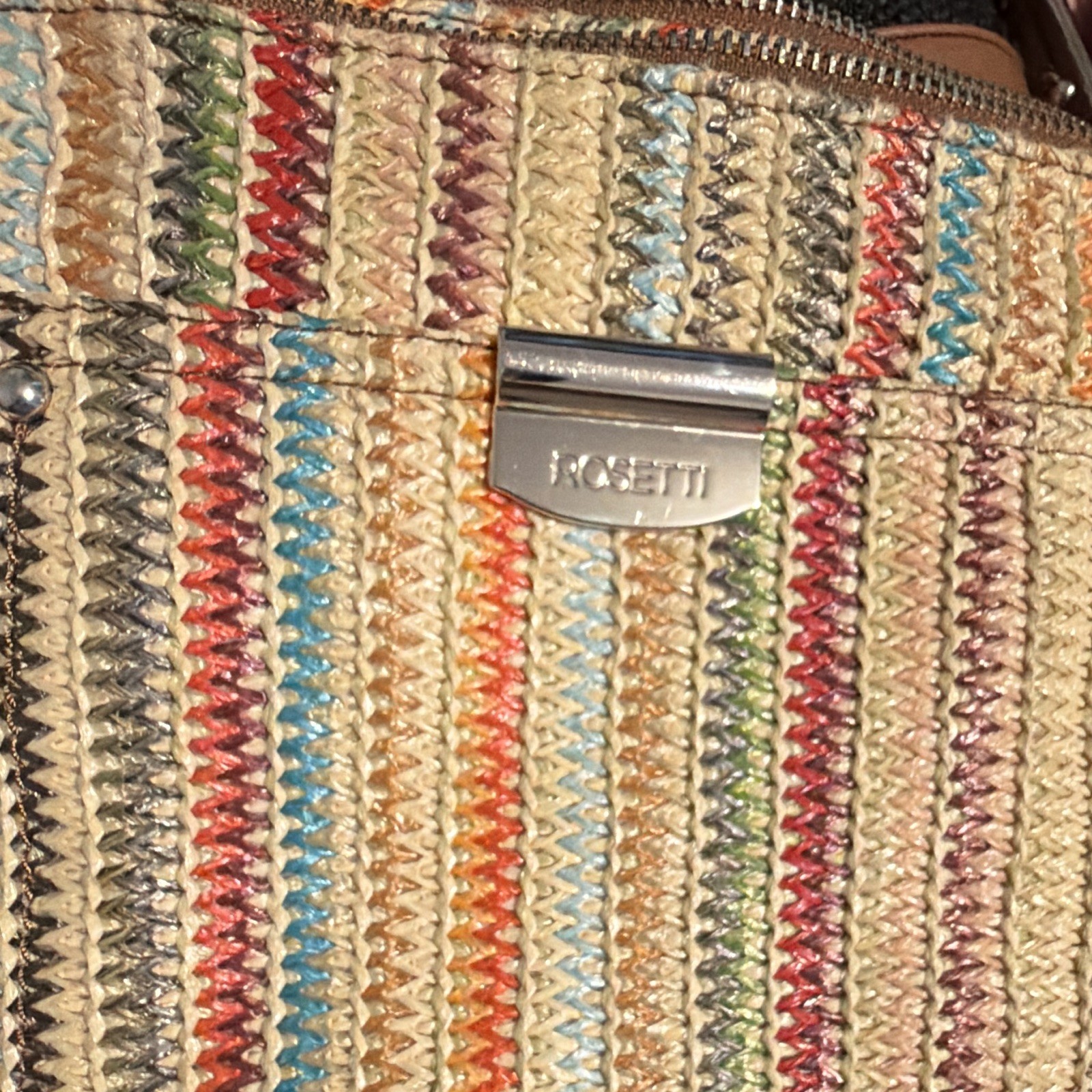 Rosetti Multicolor Striped Crossbody Bag Zip Closure, Zipper Pockets Brown Strap