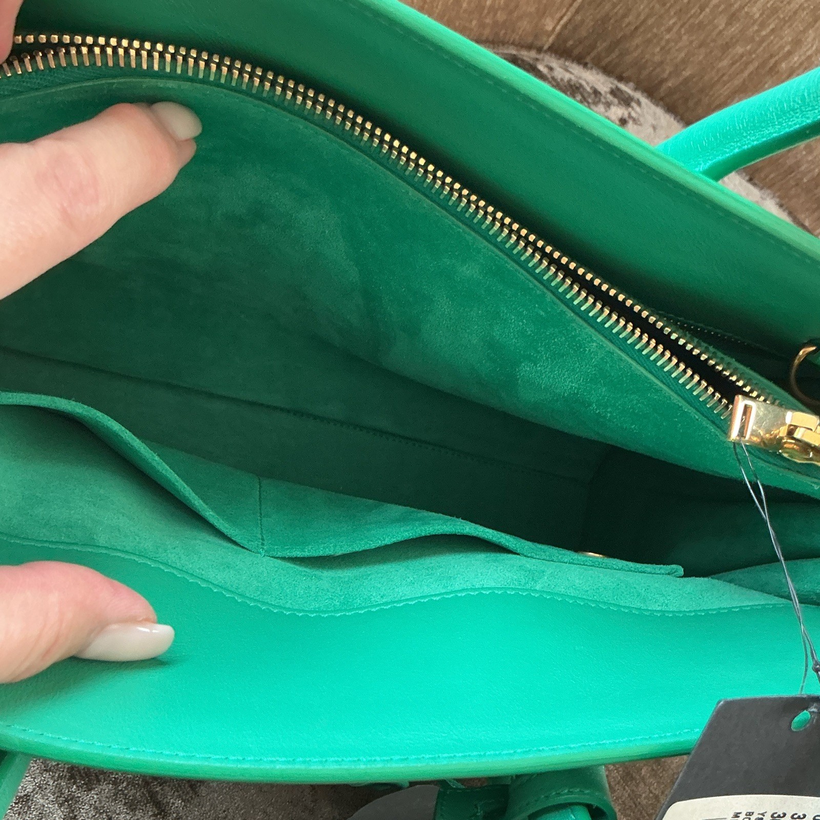 Saint Laurent Green Satchel Top Handle Zip Bag w/ Detachable Strap, Lock & Key