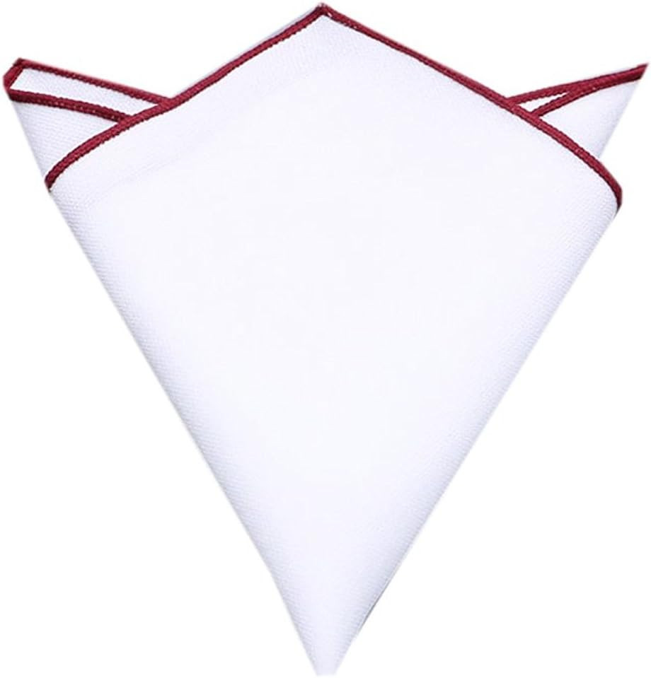 Mens White Pocket Square 100% Cotton- Pack of 3 (Burgundy+Navy Blue+Black Border