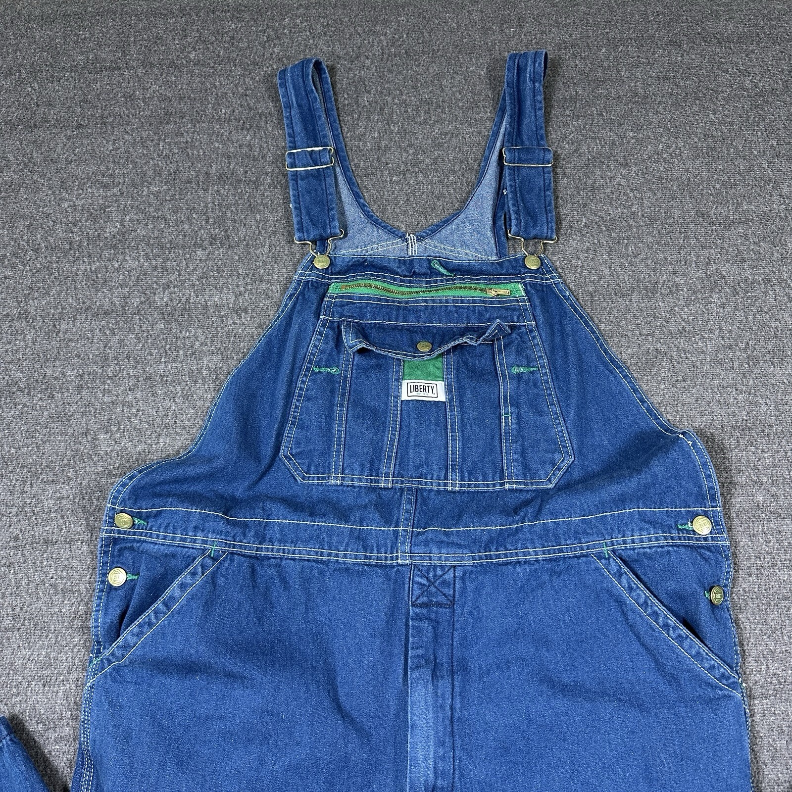 Liberty Overalls Mens 40×32 Hammer Loop Tool Pocket Carpenter Bib Green Trim Y2K
