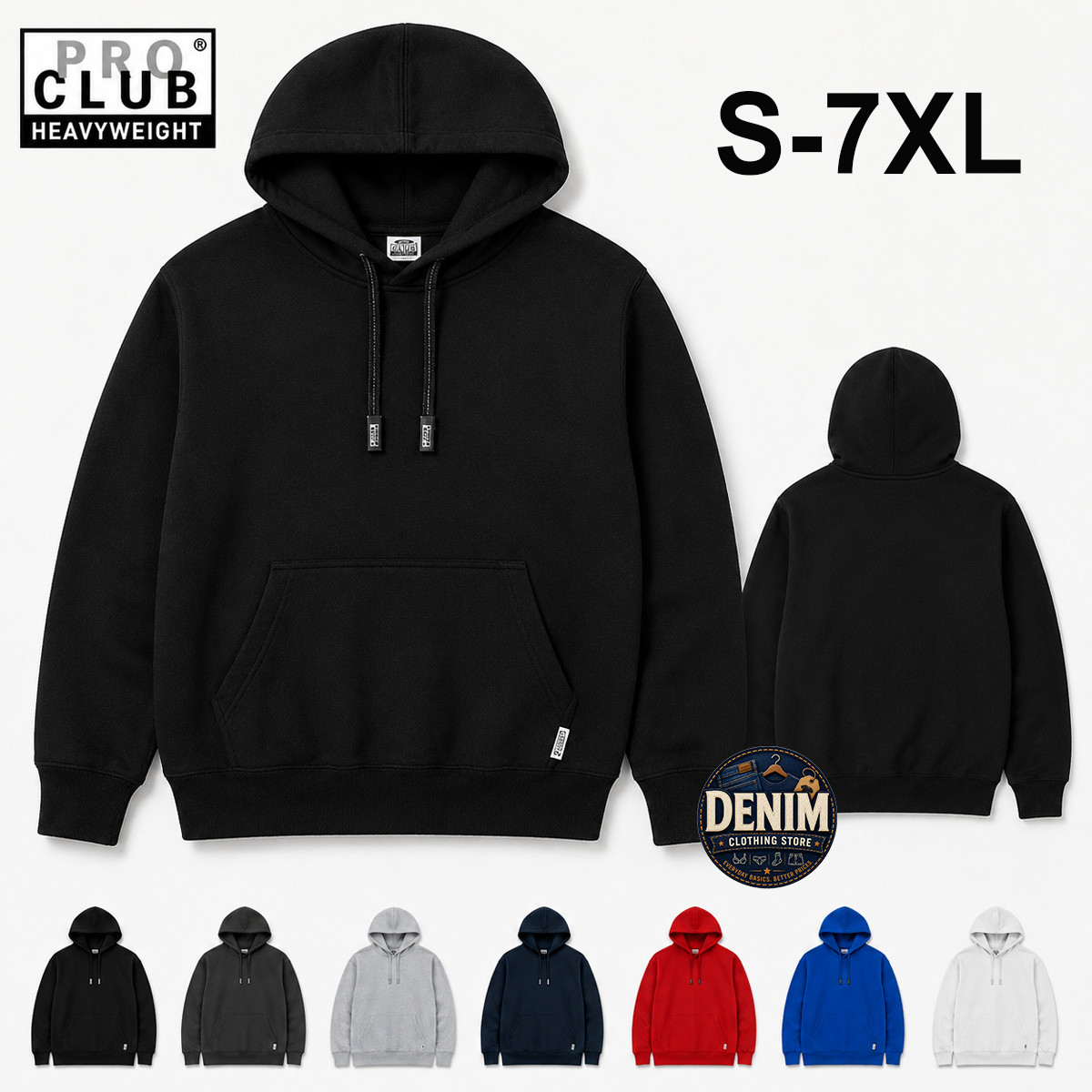 1 NEW PRO CLUB HEAVY WEIGHT PULLOVER HOODIE SWEATSHIRTS HOODED HOODY SIZE S-7XL