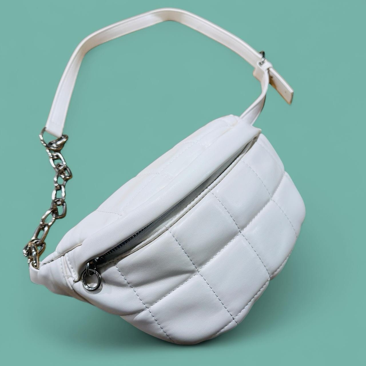 Off White Crescent Shoulder Bag & Quilted Belt Purse Lot Y2K Minimalist Cream