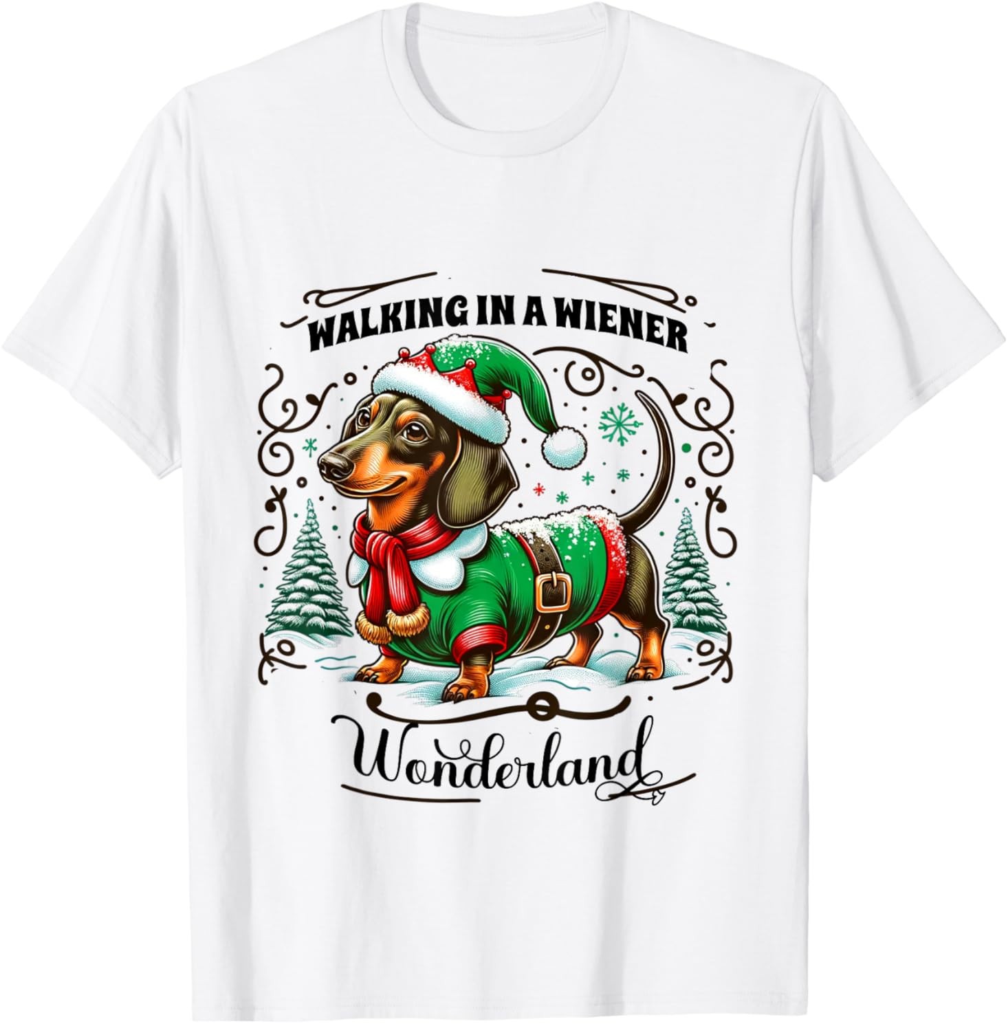 Dachshund Christmas Walking In A Wiener Wonderland Cute Dog T-Shirt