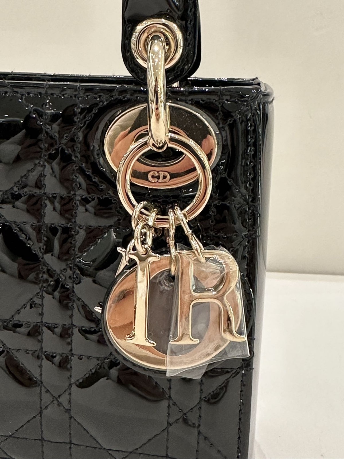 Dior Lady Dior 3-Grid Black Patent Leather Gold Chain Bag Duty Paid