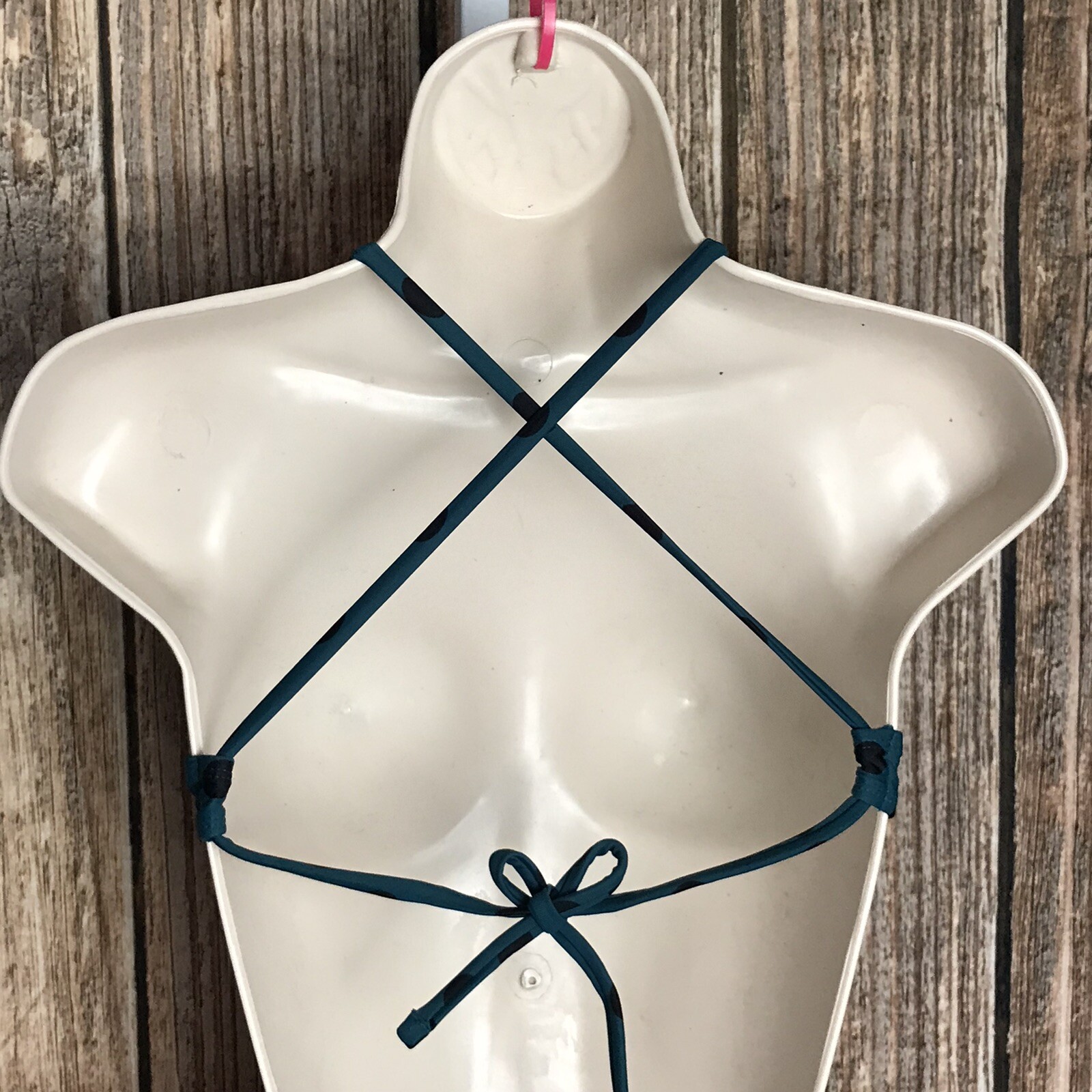 Xhilaration NWT Halter Swimsuit Bikini Top ~ Sz XS ~ Dark Teal ~ Black Dots
