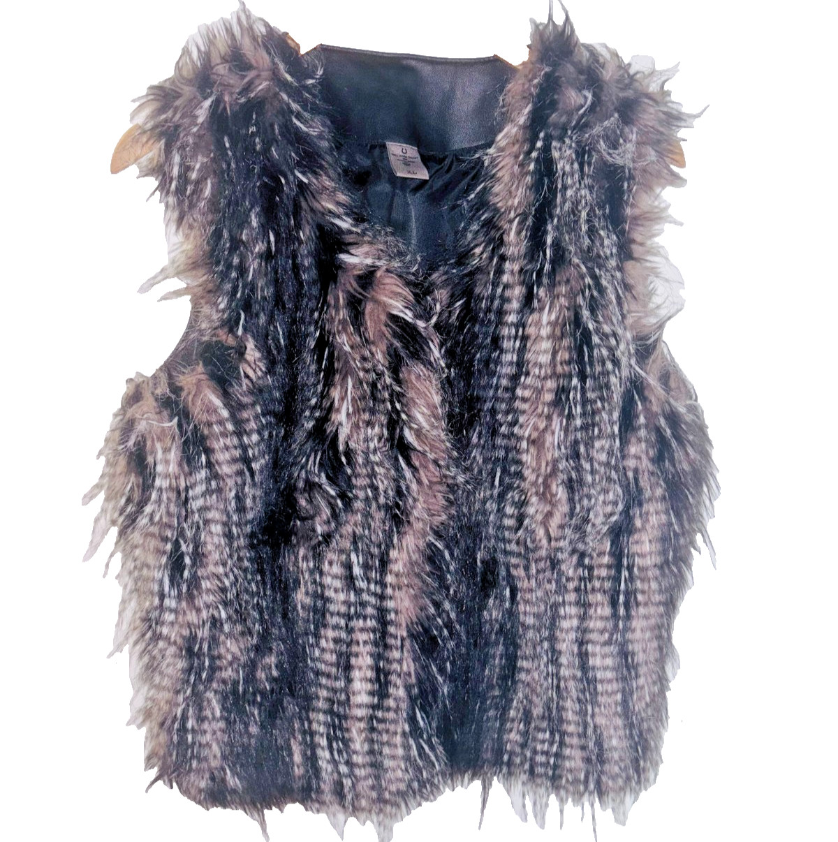 Vera Moda Boho Fairy Faux Fur & Black Faux Leather Waistcoat, Size XL 16-18