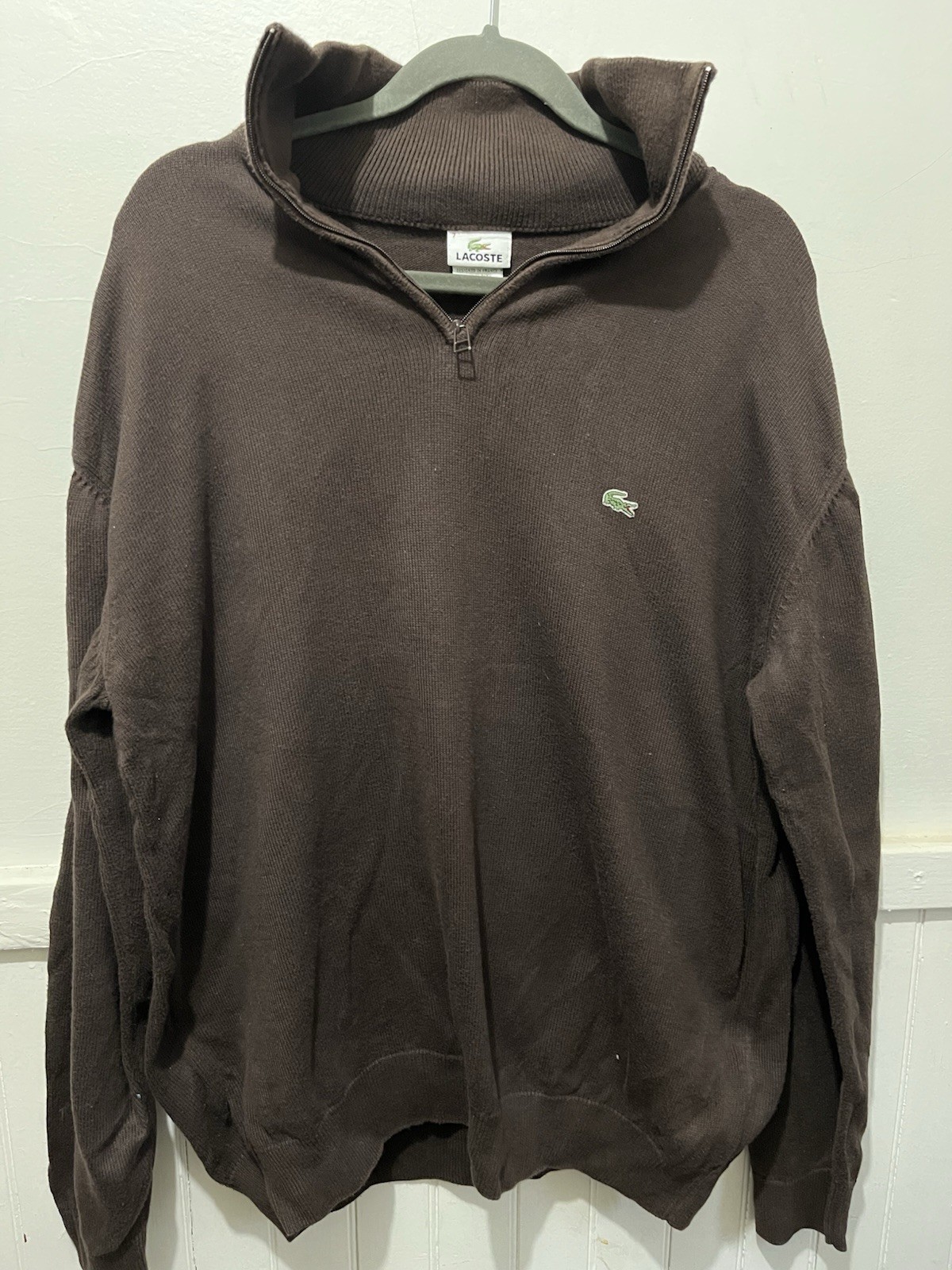 Lacoste Quarter Zip Sweater Men’s 7 XL Brown Pullover Crocodile Logo