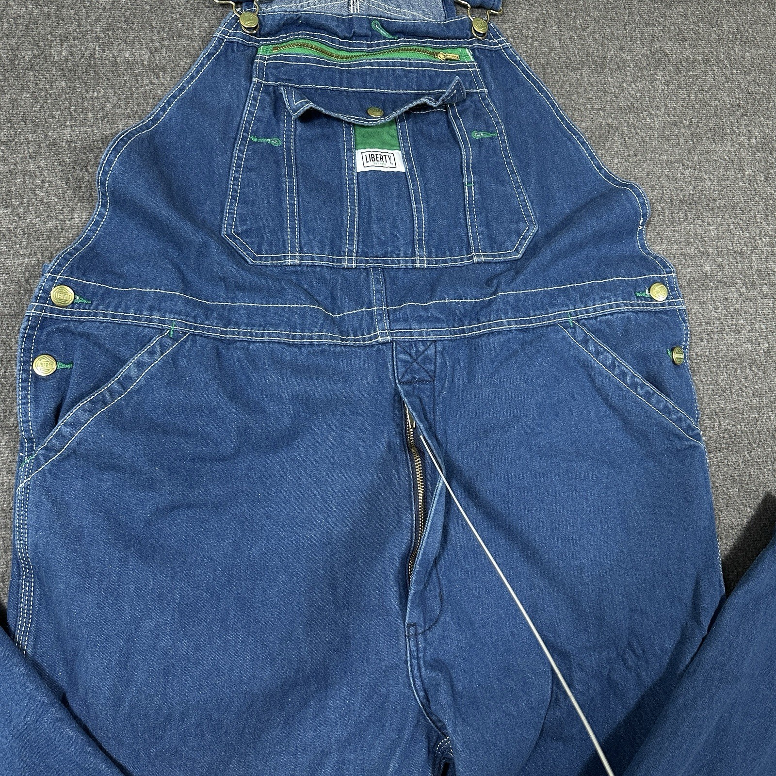 Liberty Overalls Mens 40×32 Hammer Loop Tool Pocket Carpenter Bib Green Trim Y2K