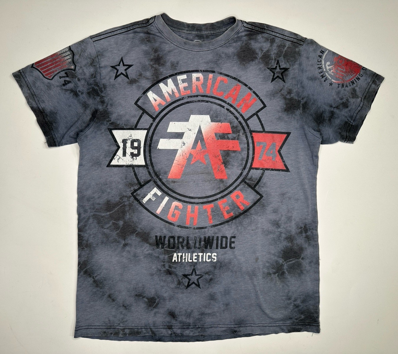 American Fighter Y2K MMA Tie Dye AOP T-Shirt Black Gray | L