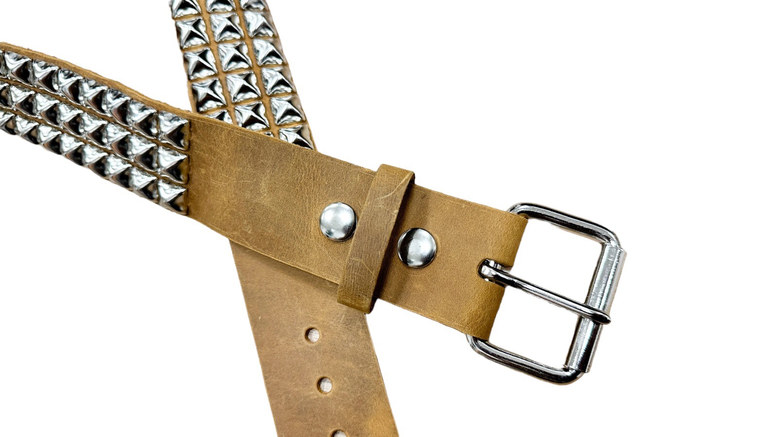 Three Row Pyramid Stud Belt Brown Leather Studded Belt Punk Goth By Funk Plus
