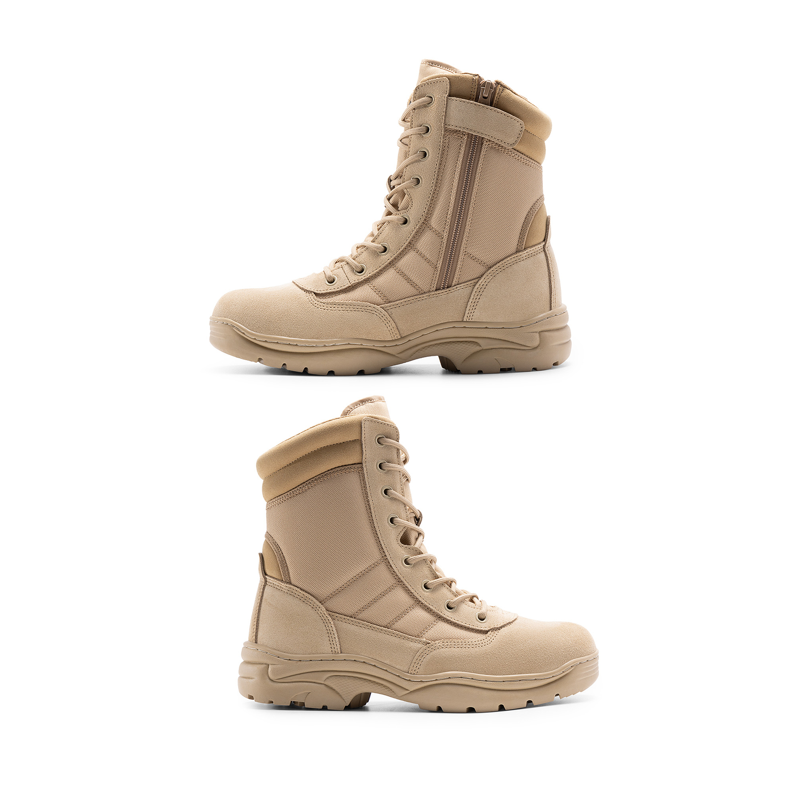 Men’s Military Tactical Work Boots Side Zipper Leather Motorcycle Combat Boots