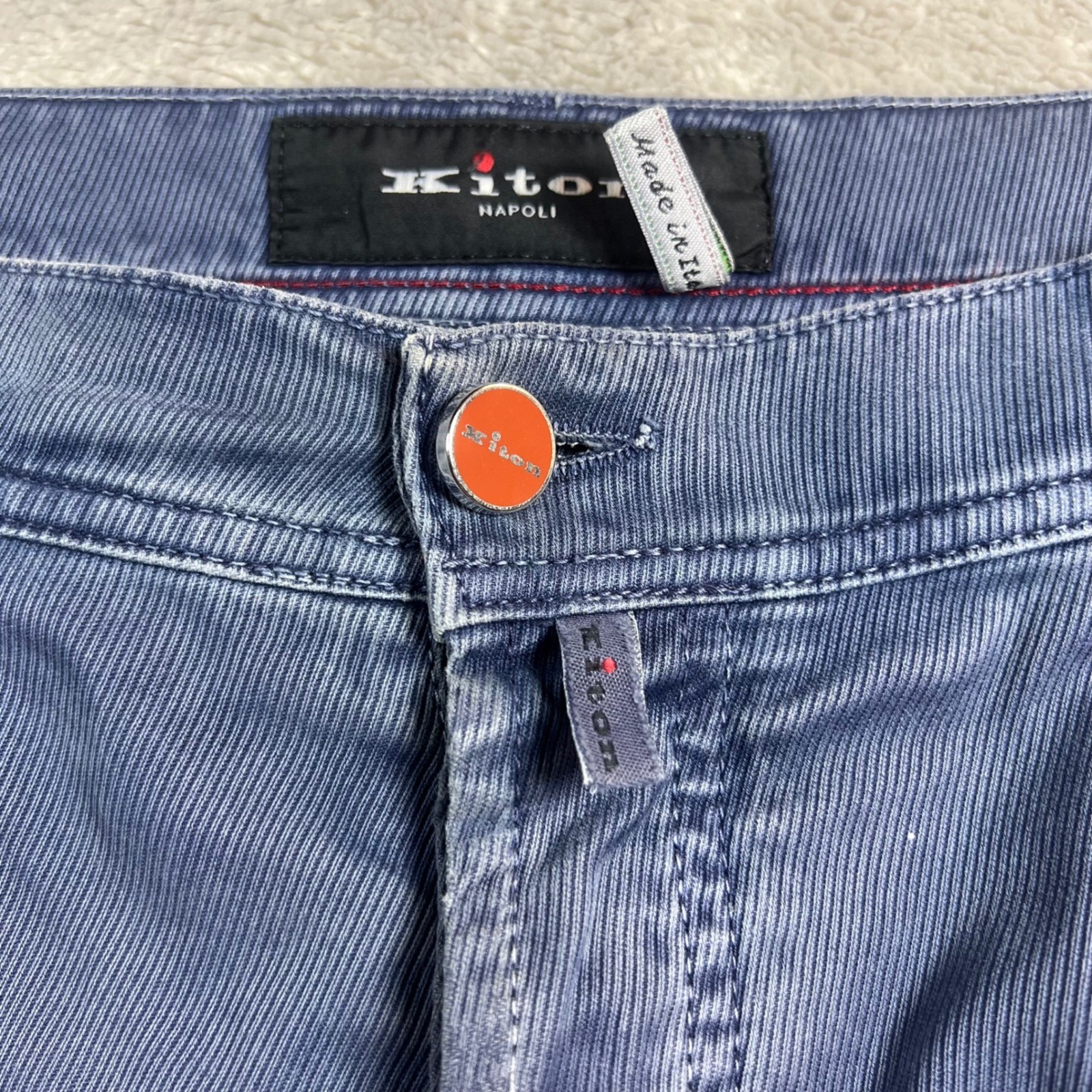 Kiton Napoli Mens 35 Corduroy Pants Blue Made in Italy Fine Wale Trousers