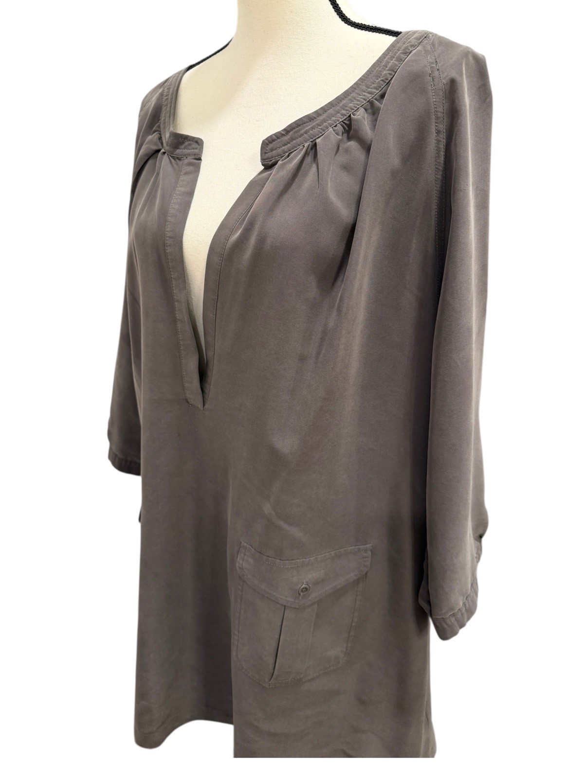Coldwater Creek Womens Tunic Top 2X Gray V-Neck 3/4 Sleeve Front Pockets Soft