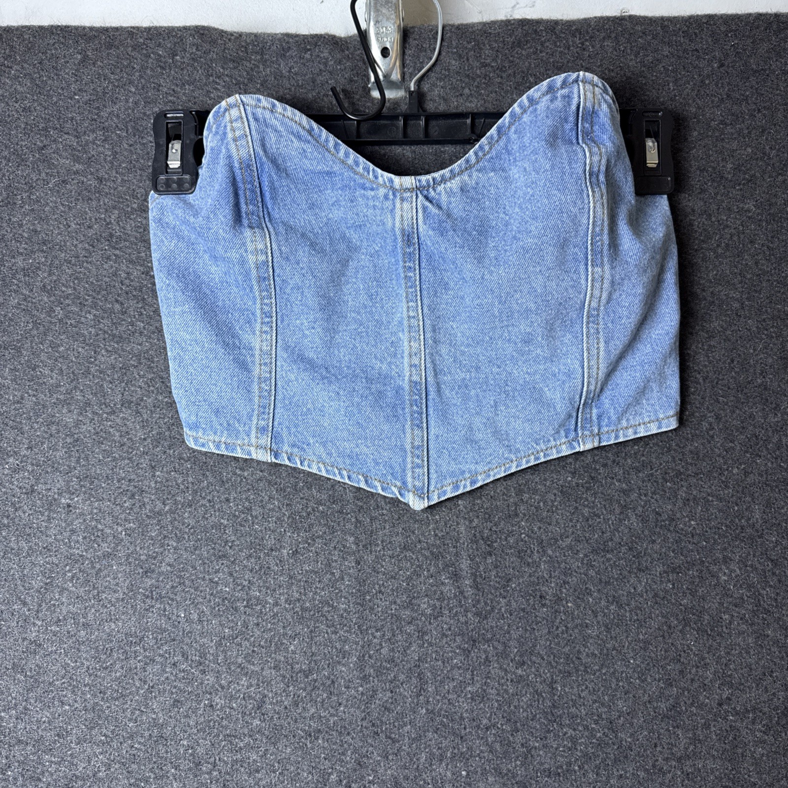 PRETTY LITTLE THING WOMENS LARGE DENIM BUSTIER TOP SWEET HEART WESTERN COQUETTE
