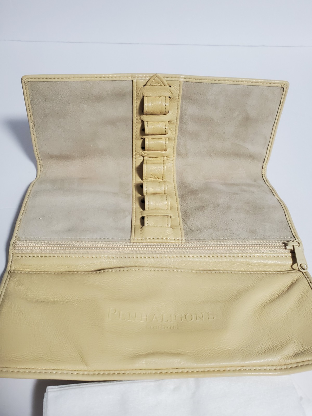 Penhaligon’s Nappa Leather Beige Leather Makeup Brush Holder Travel Pouch