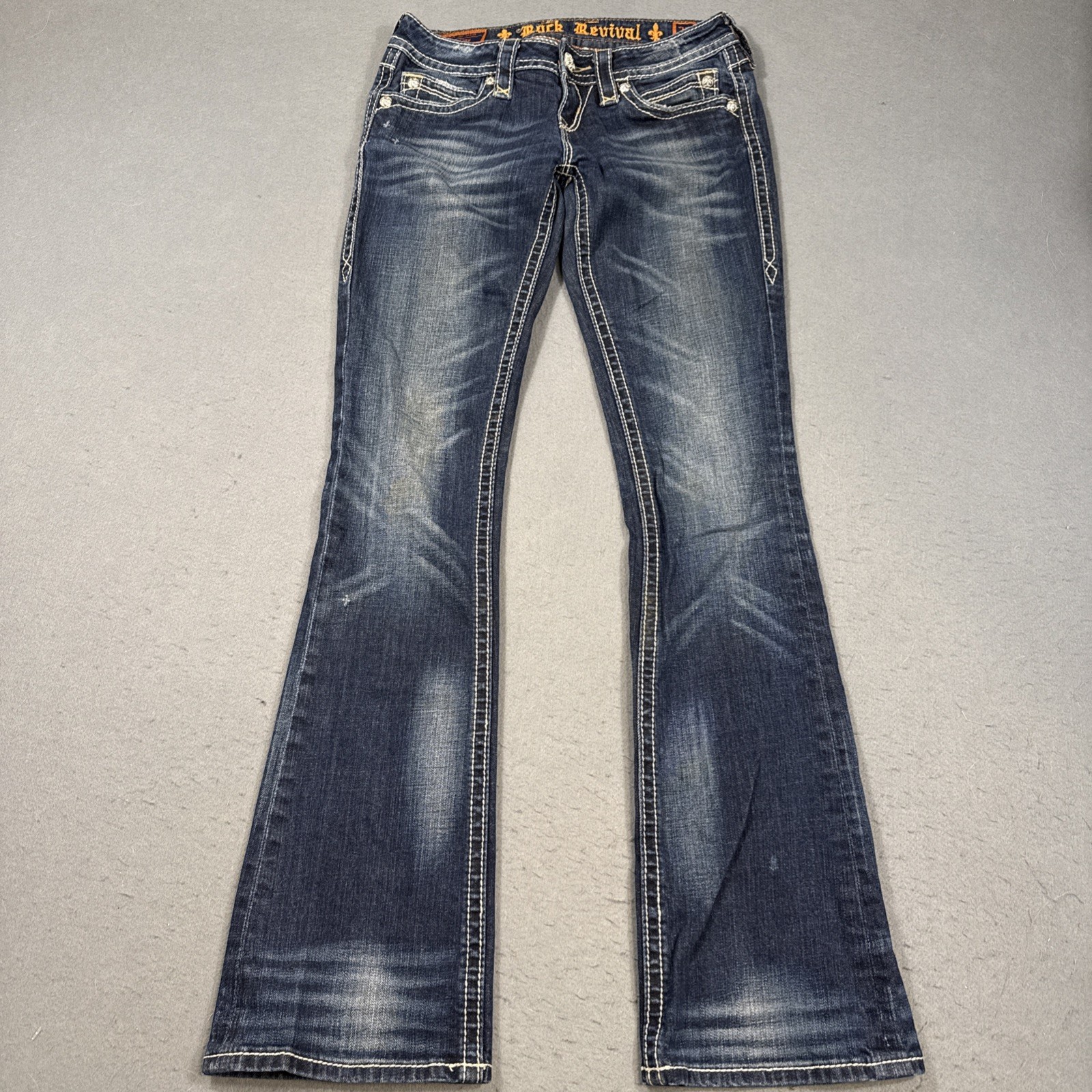 Rock Revival WOMENS 26 Brina Boot Jeans THICK STITCH WHISKERING