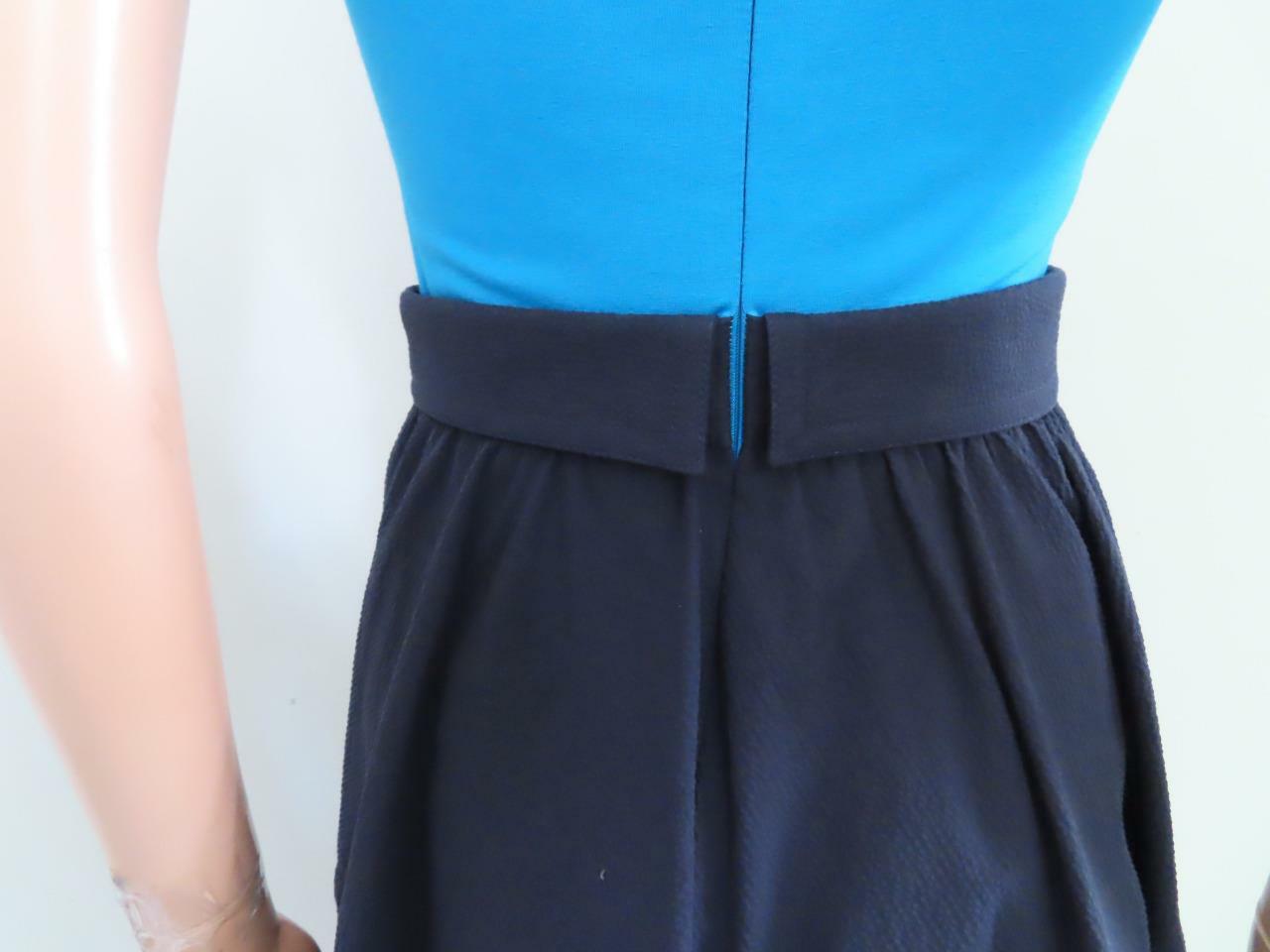 Carven Turquoise/Navy Blue Colorblock Mixed Media A-Line Dress Size F 34/US 2