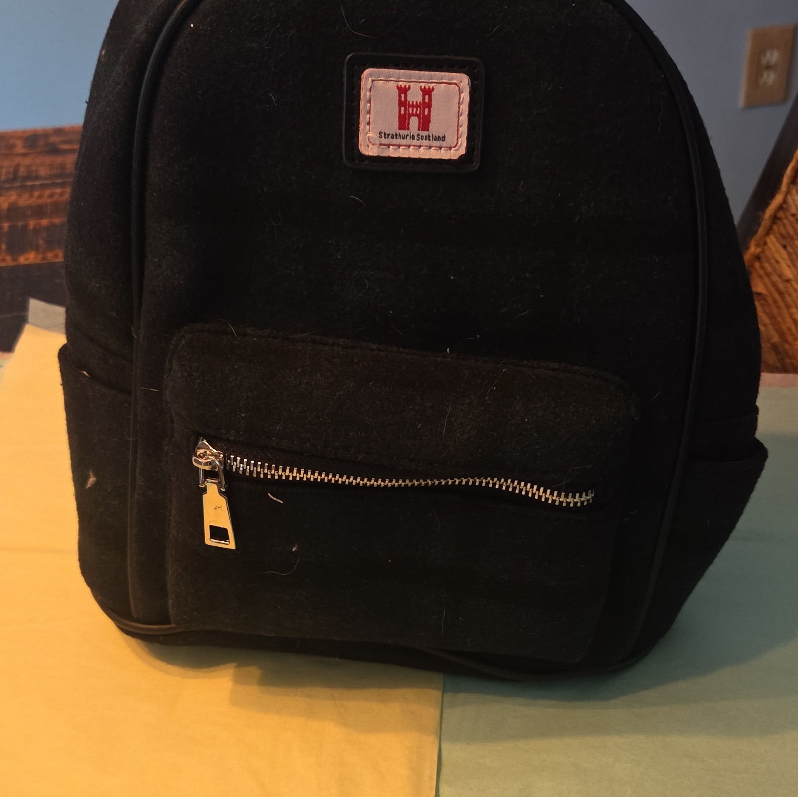 Strathurie Scotland Black Backpack Purse Zip Front Pocket Adjustable