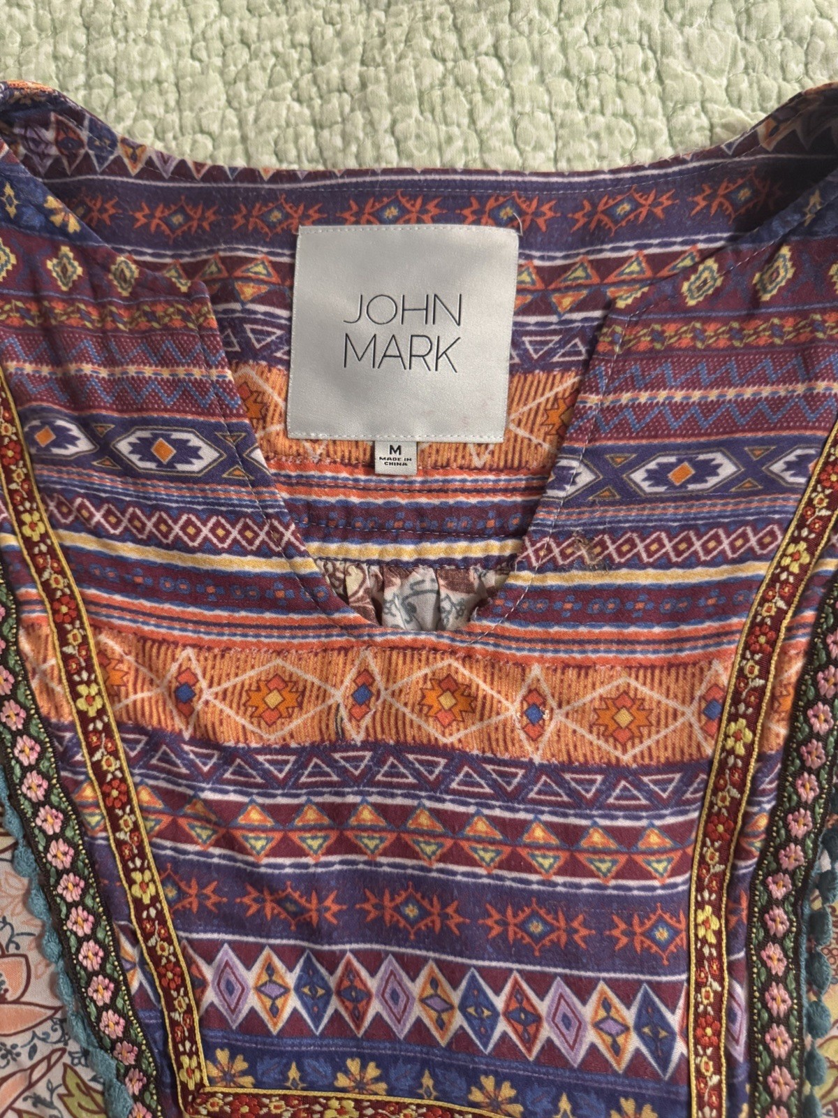 John Mark Tunic Top Womens M Embroidered Floral Boho Peasant