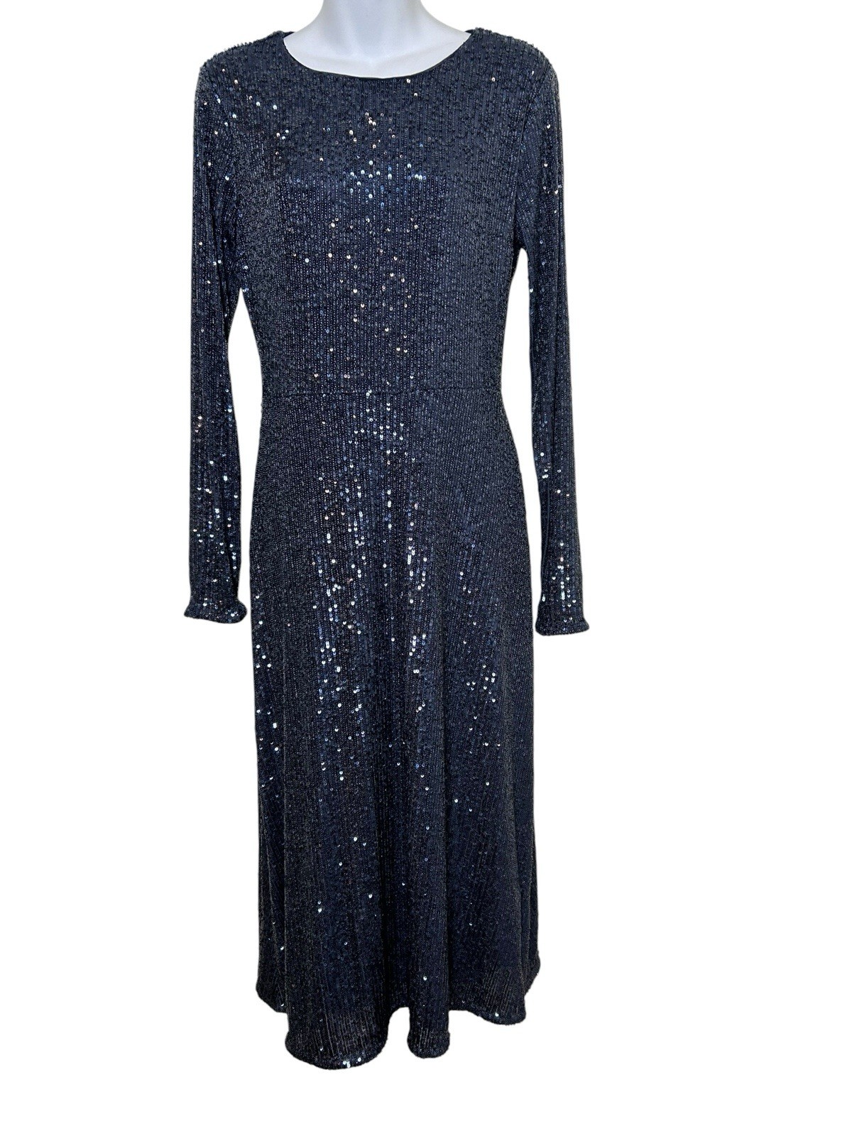 NWT ANN TAYLOR NIGHT SKY SEQUINs MIDI fit FLARE DRESS size 4 wedding formal